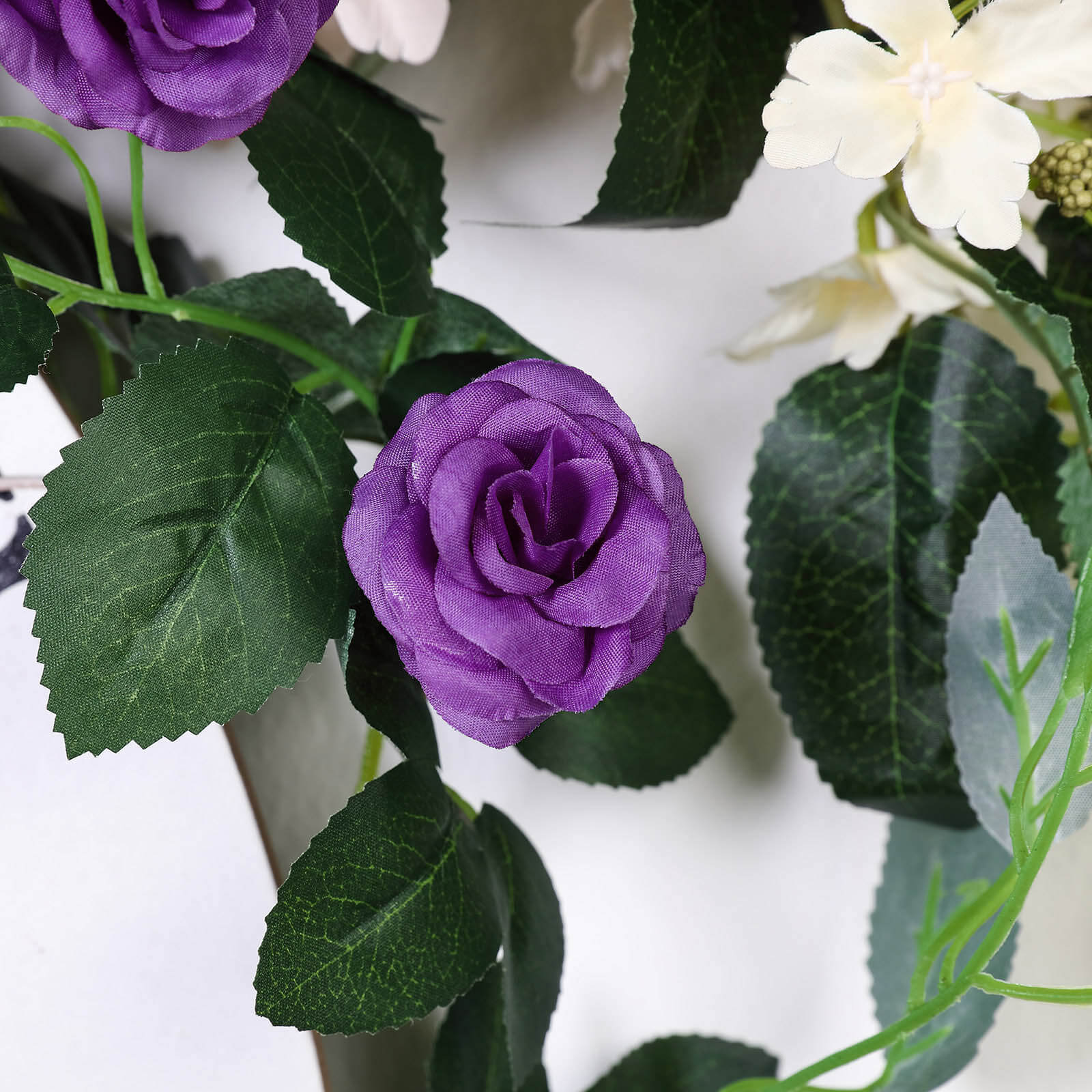 20-Piece Purple Silk Artificial Rose Garland, 6ft, Ideal for Decor