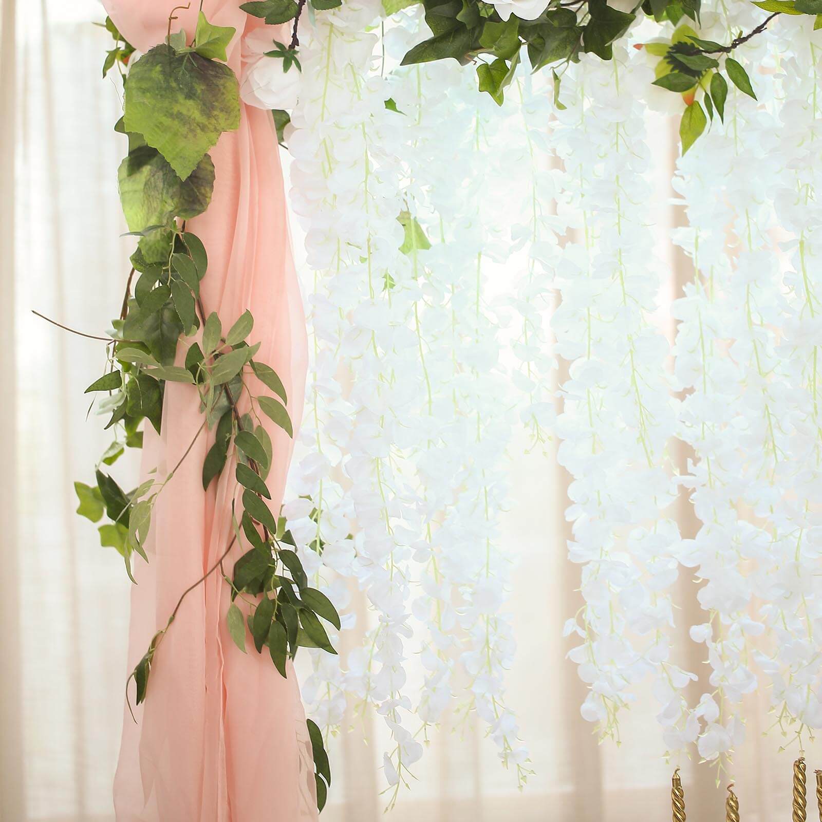 42-Foot White Silk Wisteria Flower Garland: 5 Full Strands in One Bush - Perfect for Decor!