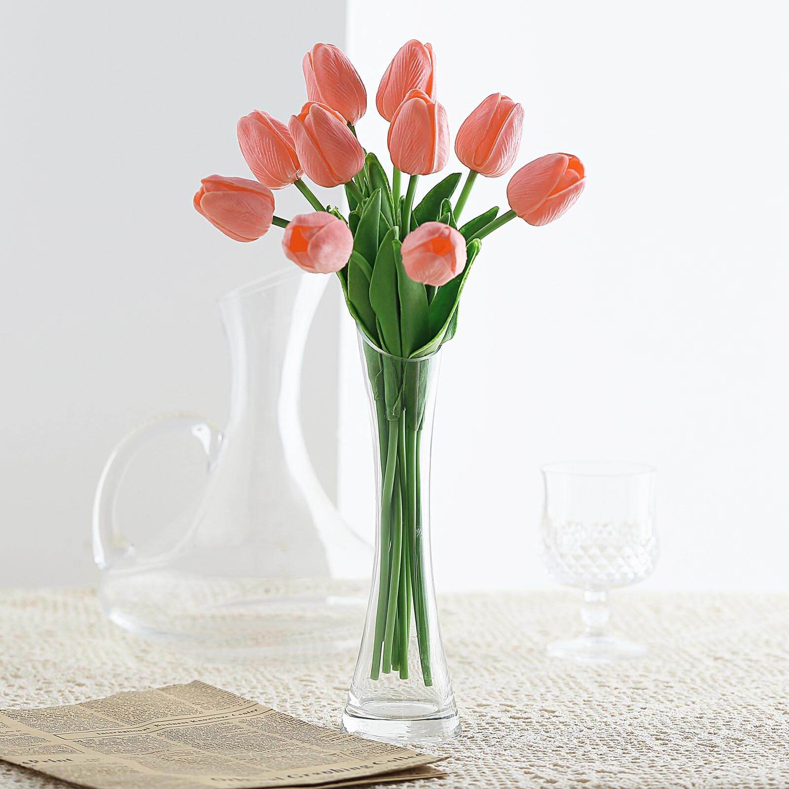 Hot Sale! 10 Stems Coral Artificial Foam Tulip Flower Bouquets, 13 Inches Tall