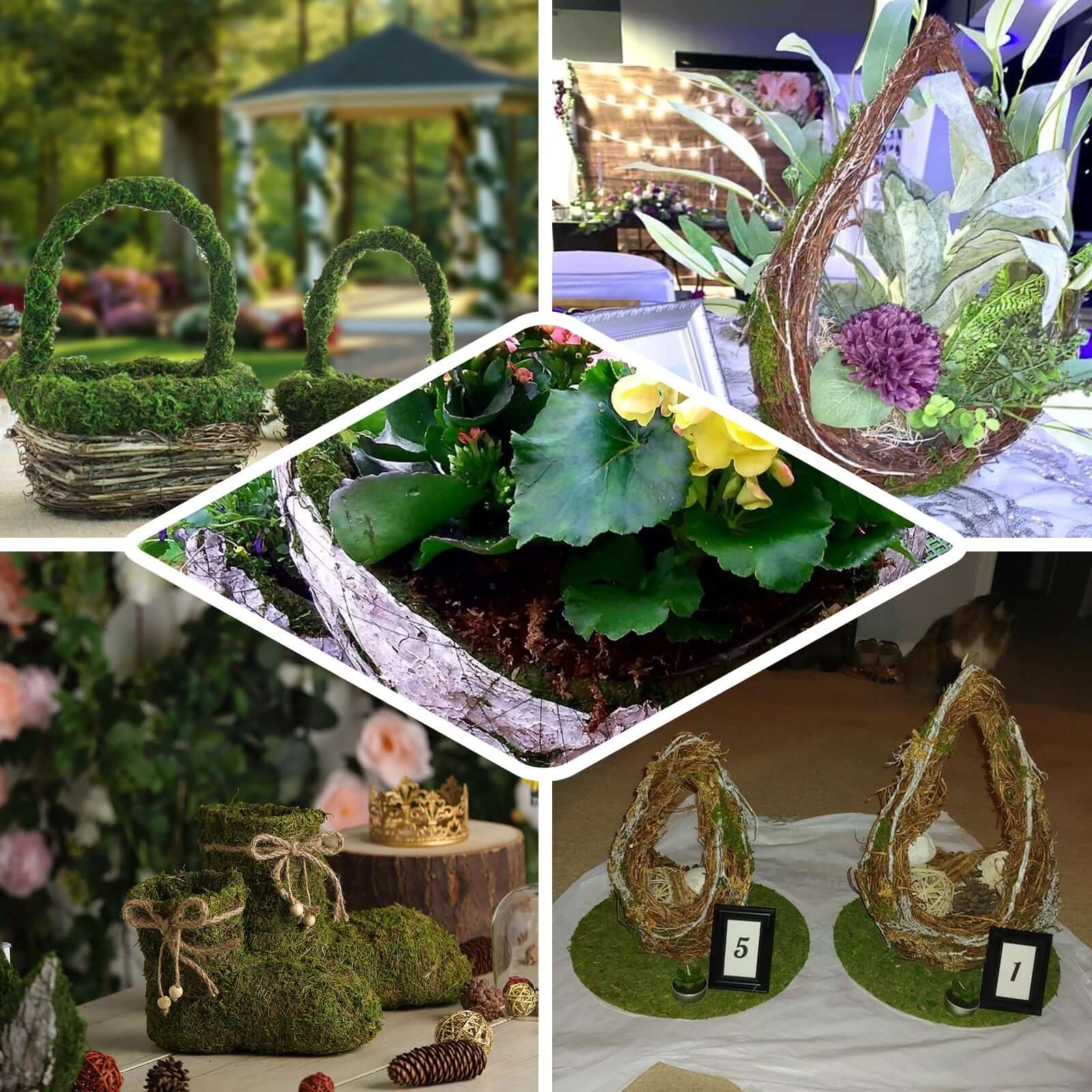 Special Offer! Set of 2 Rustic Moss Log-Shaped Planter Boxes with Handles for Flower Arrangements
