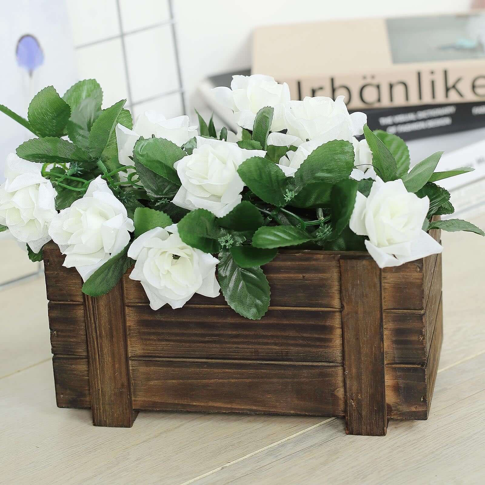 Hot Deal! 2-Pack Smoked Brown Rustic Wood Planter Boxes - Ideal Natural Decor for Weddings, 10x5