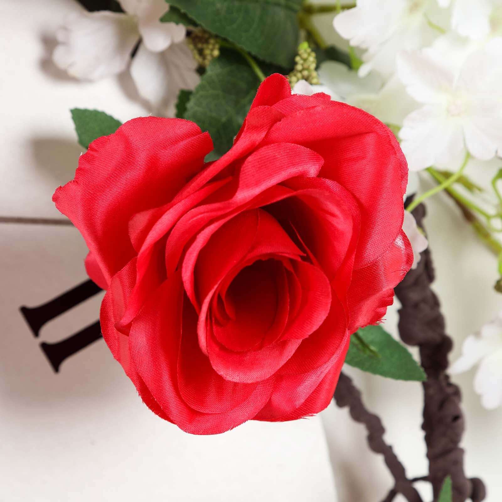 Hot Sale! 6ft Long Red Artificial Silk Rose Hanging Garland, Faux Vine for Decor