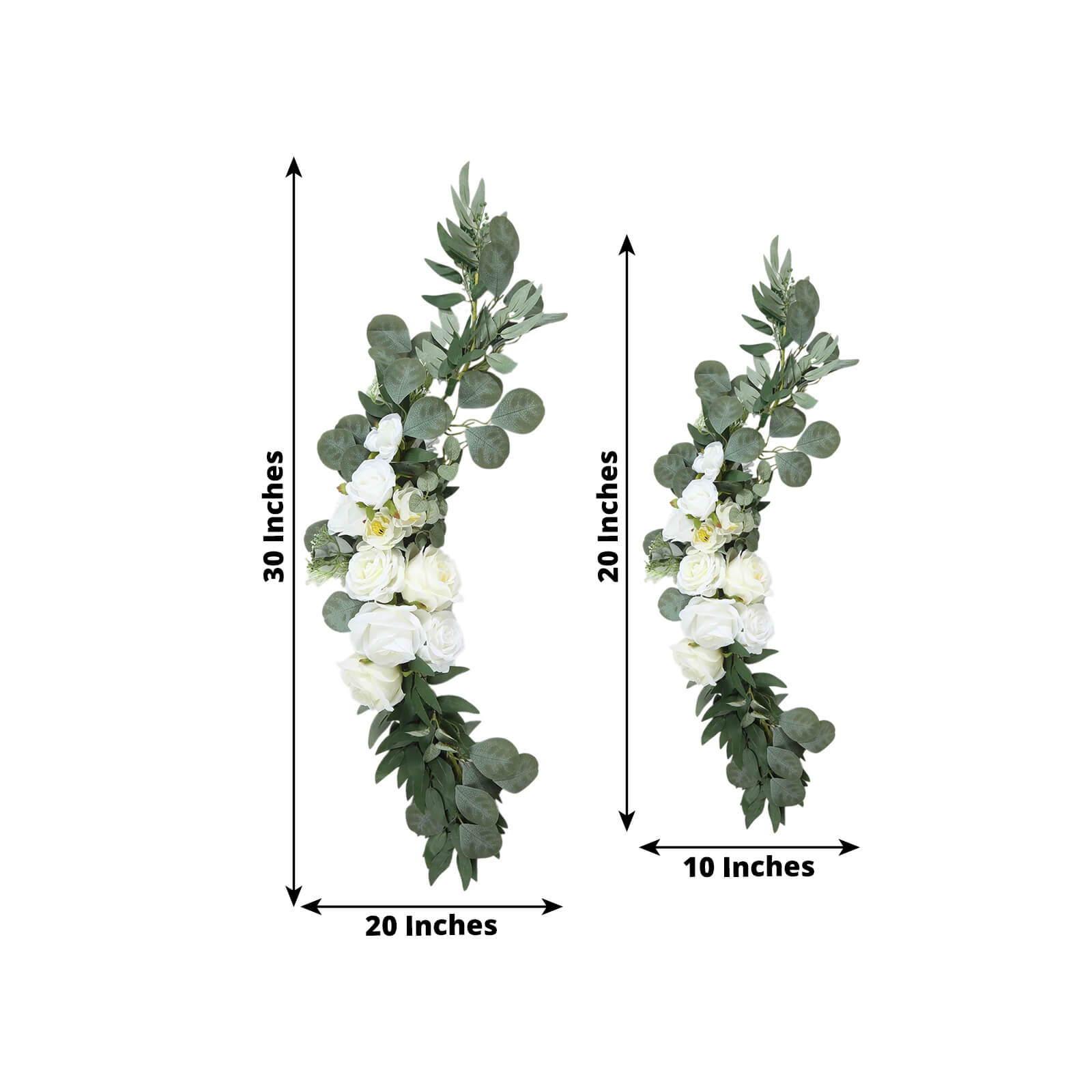 Special Offer: Set of 2 Artificial White Silk Rose and Eucalyptus Leaf Floral Swags for Party Decor