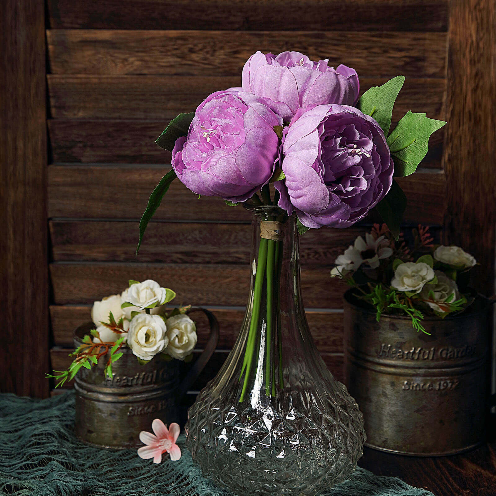 Lavender Lilac Artificial Silk Peony Spray with 5 Flower Heads