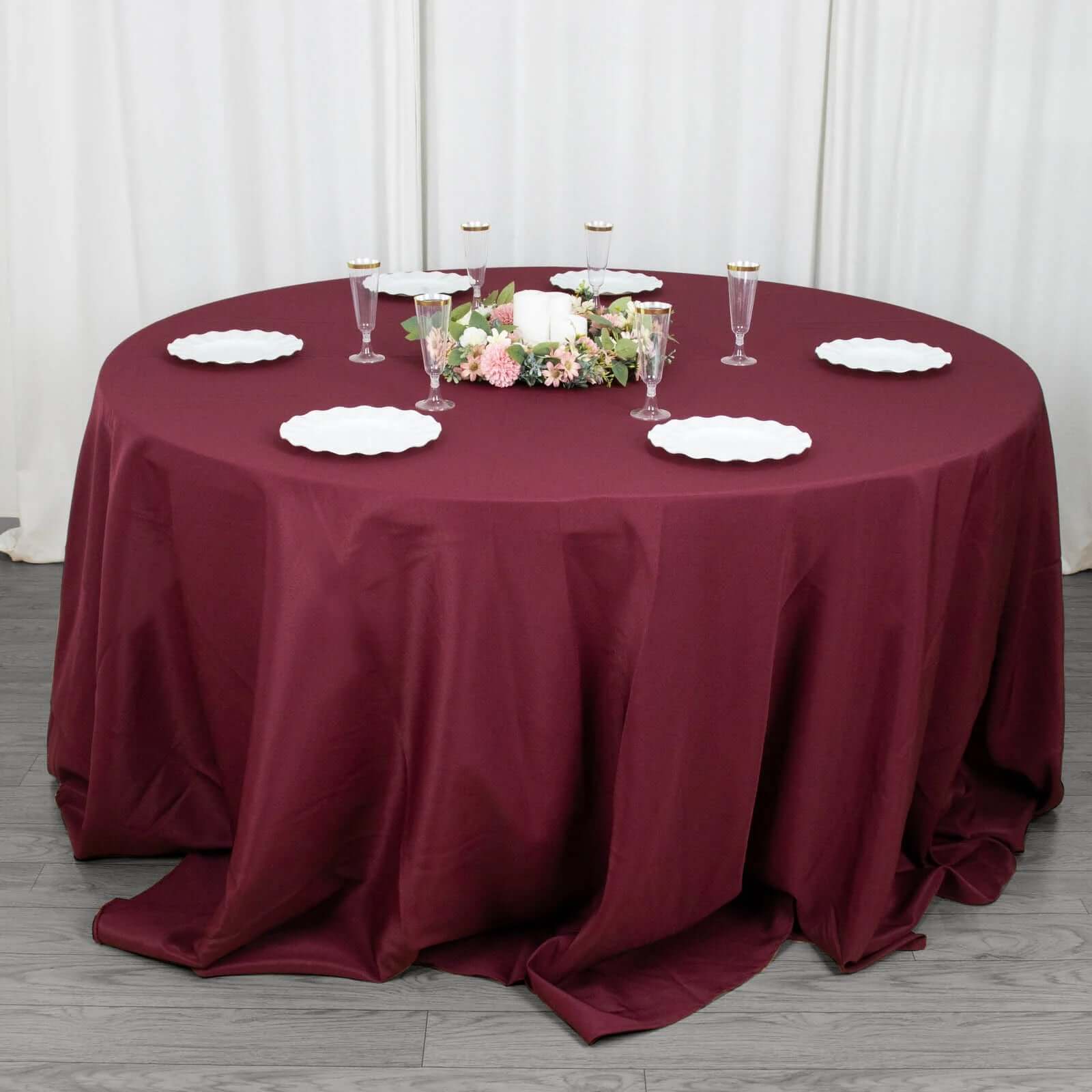 Hot Sale! 132-Inch Seamless Burgundy Premium Polyester Round Tablecloth, 220GSM Wrinkle-Resistant