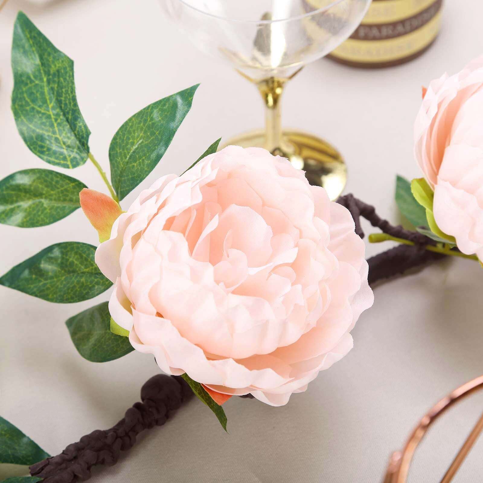 6ft Blush Silk Faux Peony Hanging Flower Garland, Lifelike Vine