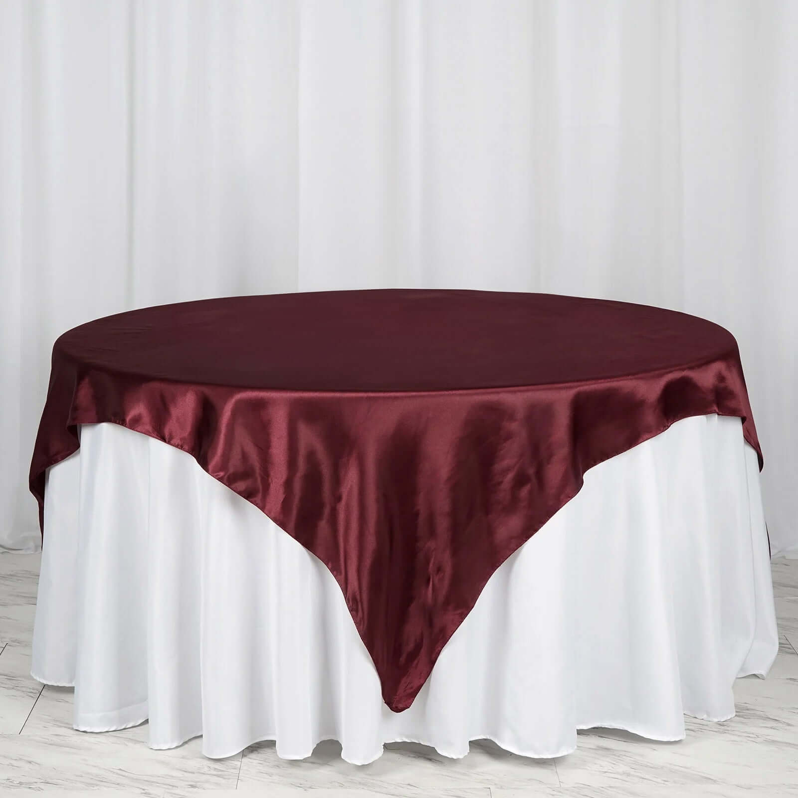 Hot! Burgundy 72x72 Satin Square Table Overlay with Smooth Finish