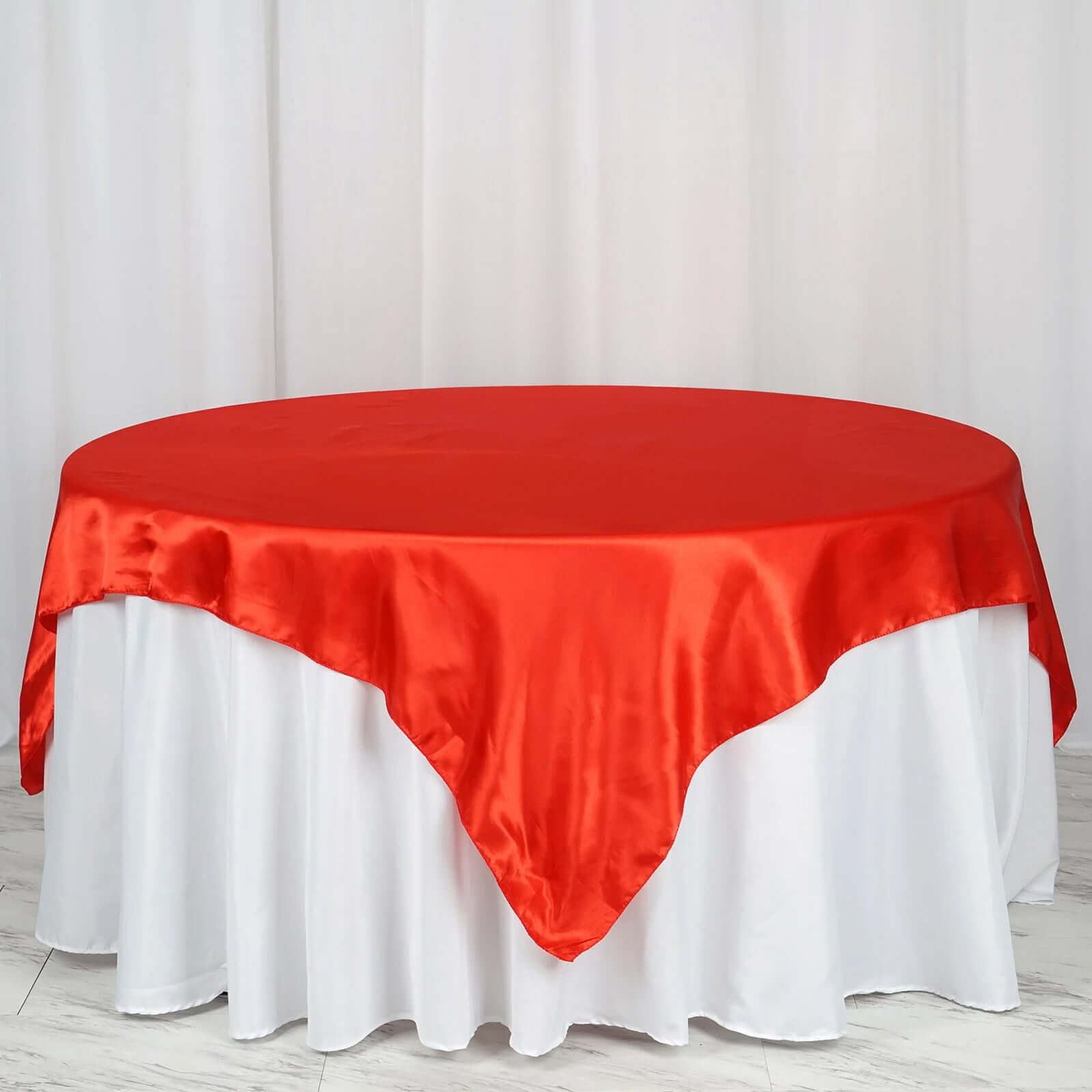 Red Satin 72x72 Square Table Overlay with Smooth Finish