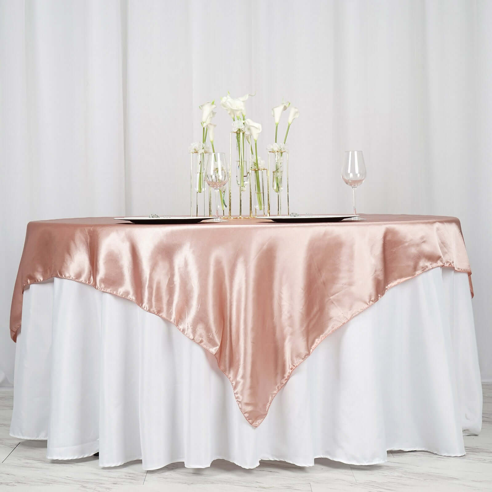 Dusty Rose Satin Square Table Overlay 72x72 - Smooth Finish Table Cover