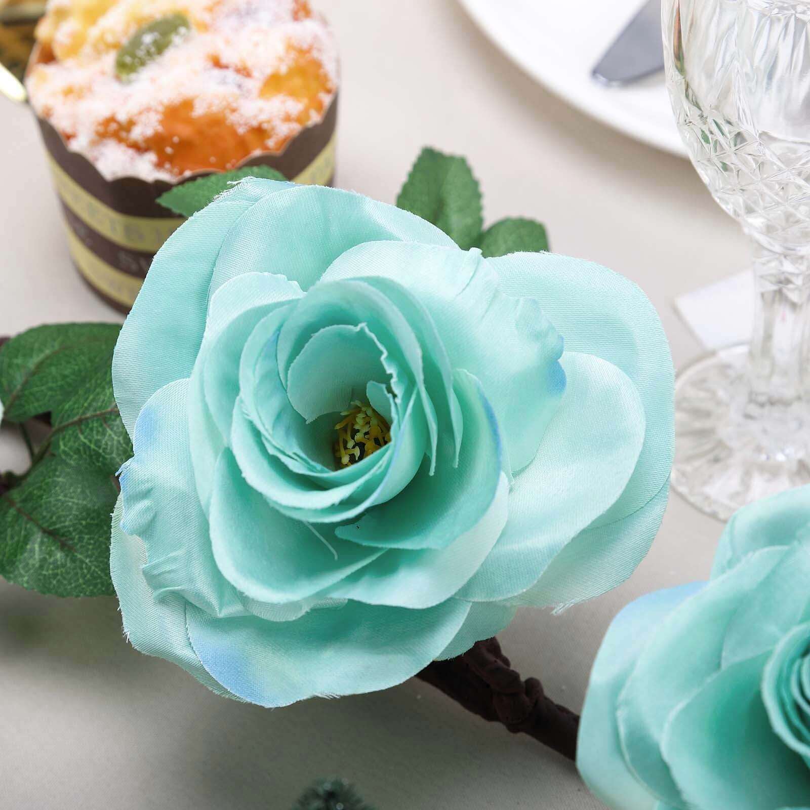 6ft Lifelike Aqua Turquoise Artificial Silk Rose Hanging Garland with 14 Flowers