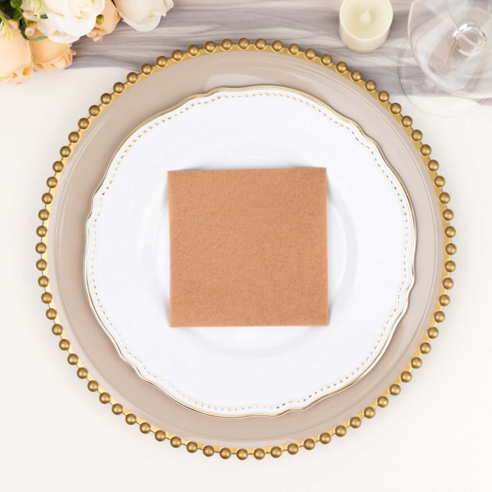 20-Pack Terracotta (Rust) 5x5 Linen-Like Airlaid Napkins - Highly Absorbent