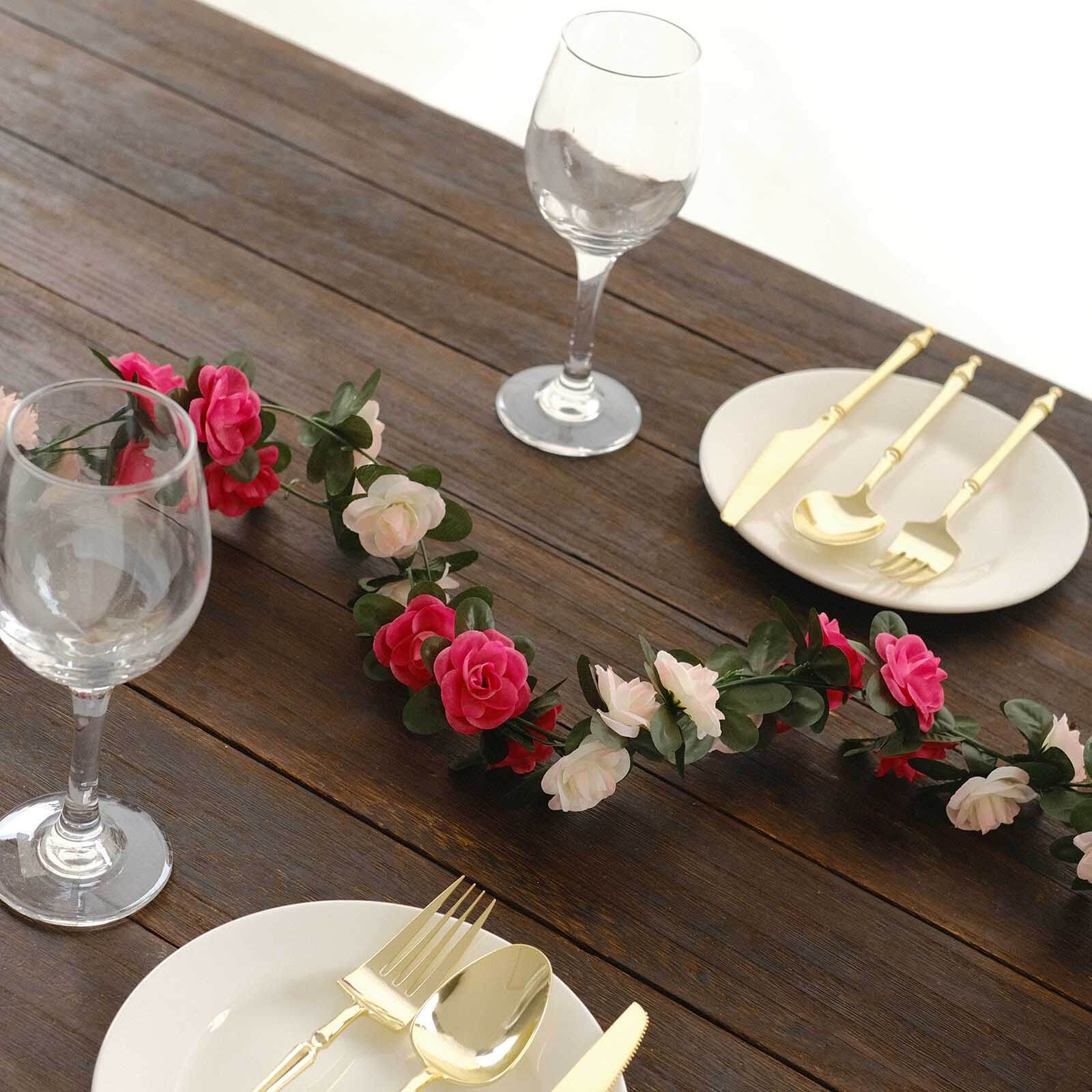 Hot Deal! 2-Pack 8ft Blush Fuchsia Artificial Silk Mini Rose Garland with 45 Flower Heads