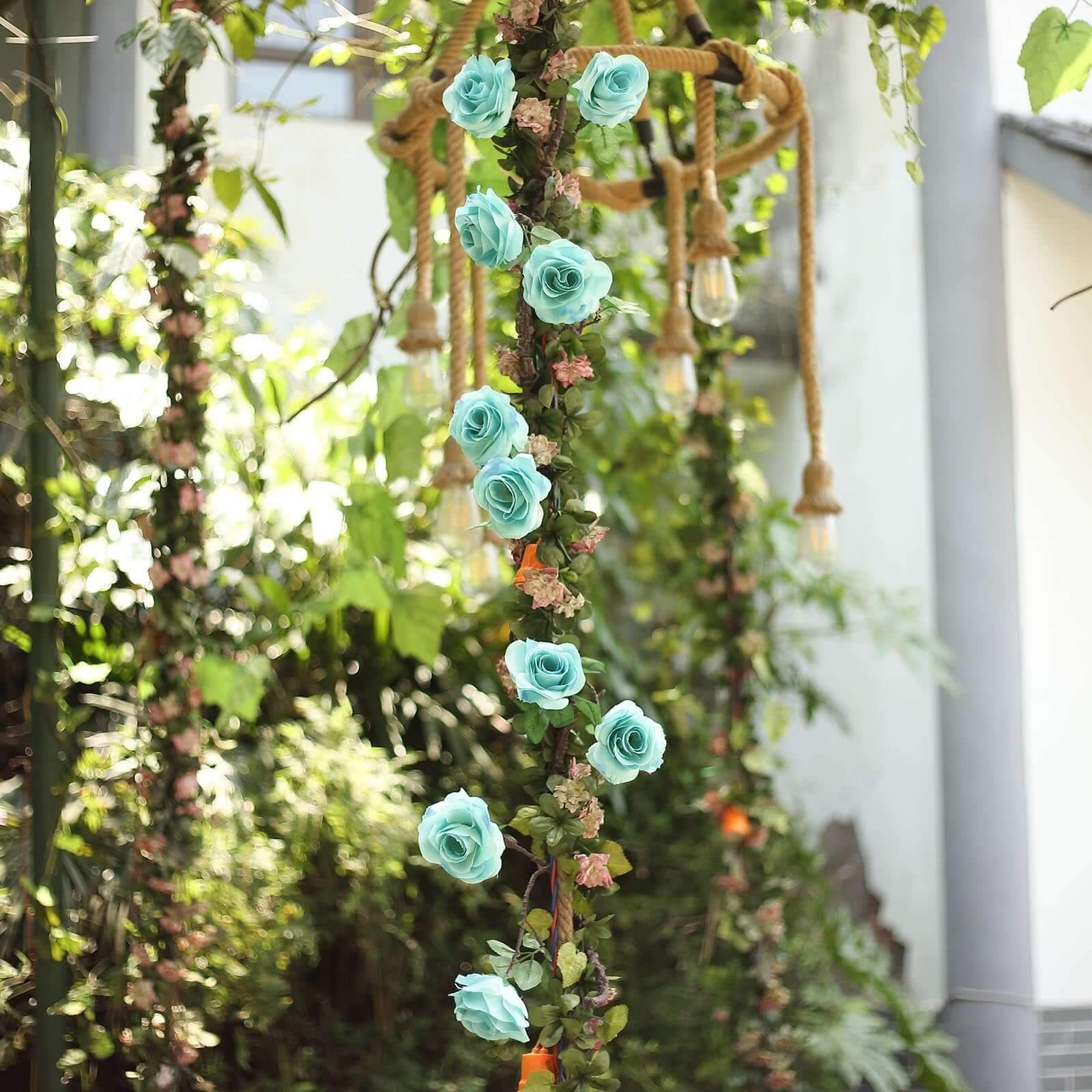 6ft Lifelike Aqua Turquoise Artificial Silk Rose Hanging Garland with 14 Flowers