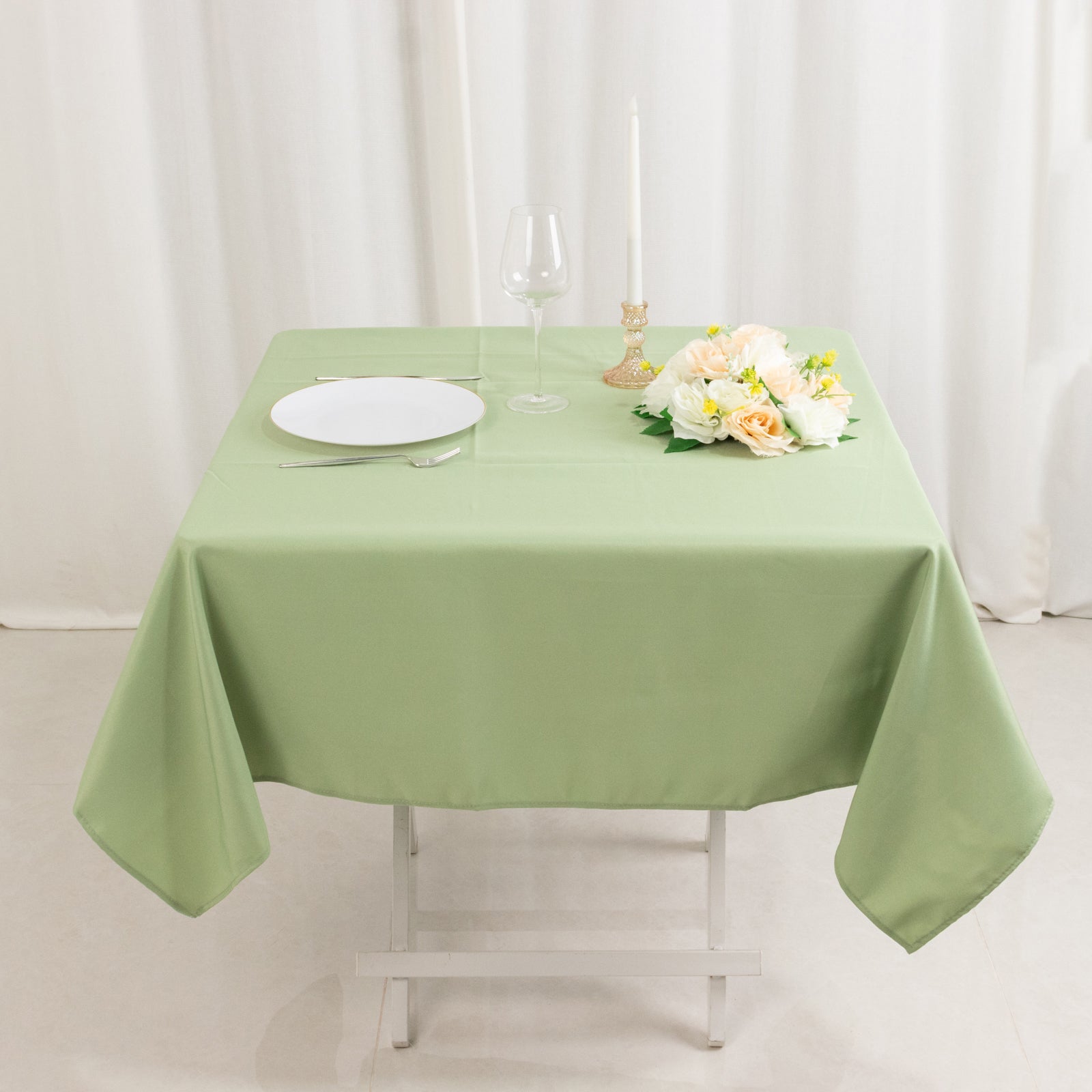 Hot Deal! 54x54 Sage Green Premium Polyester Square Tablecloth - Stain & Wrinkle Resistant 220GSM