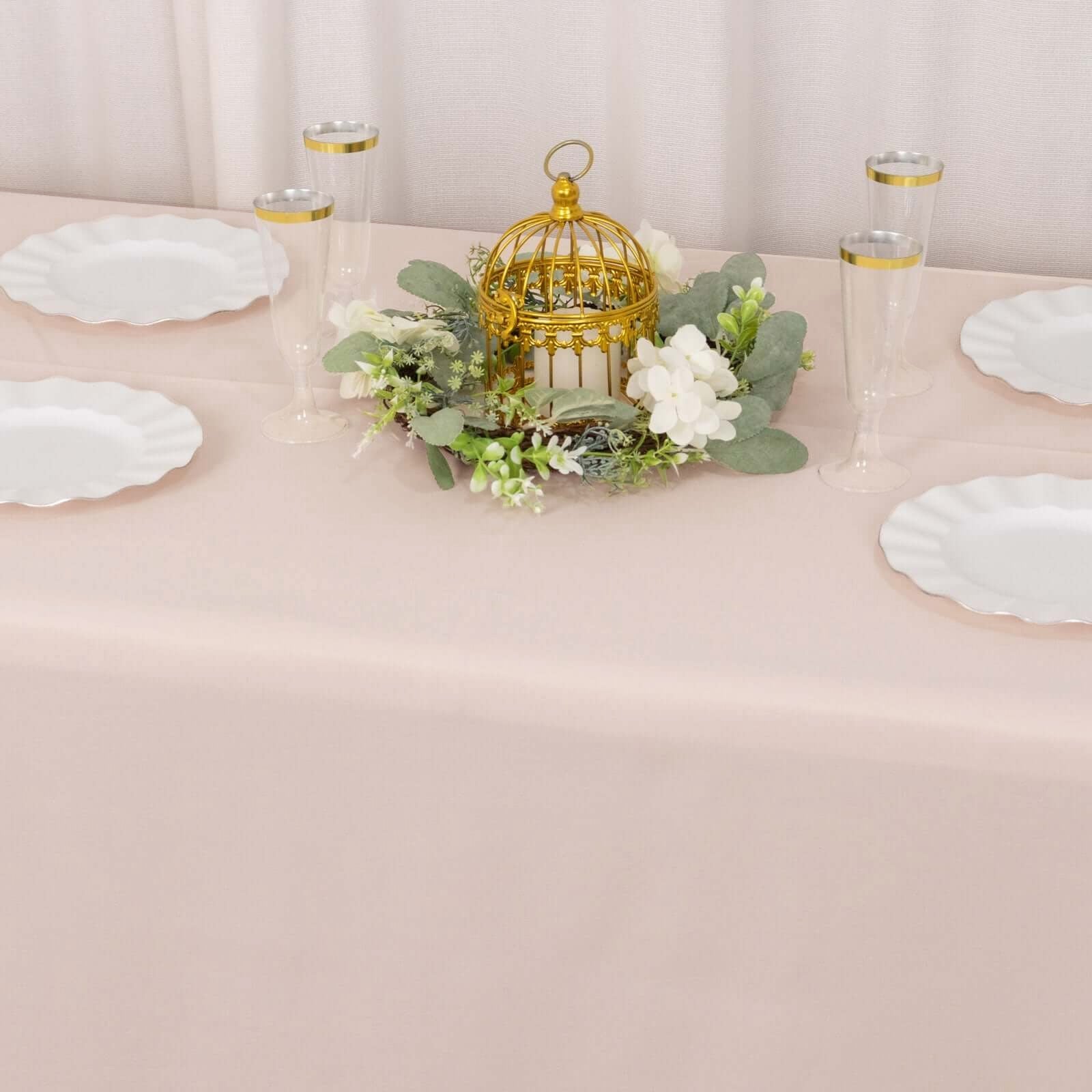 Hot Sale! Seamless 220GSM Stain-Resistant Premium Polyester Rectangle Tablecloth in Blush (90x156)