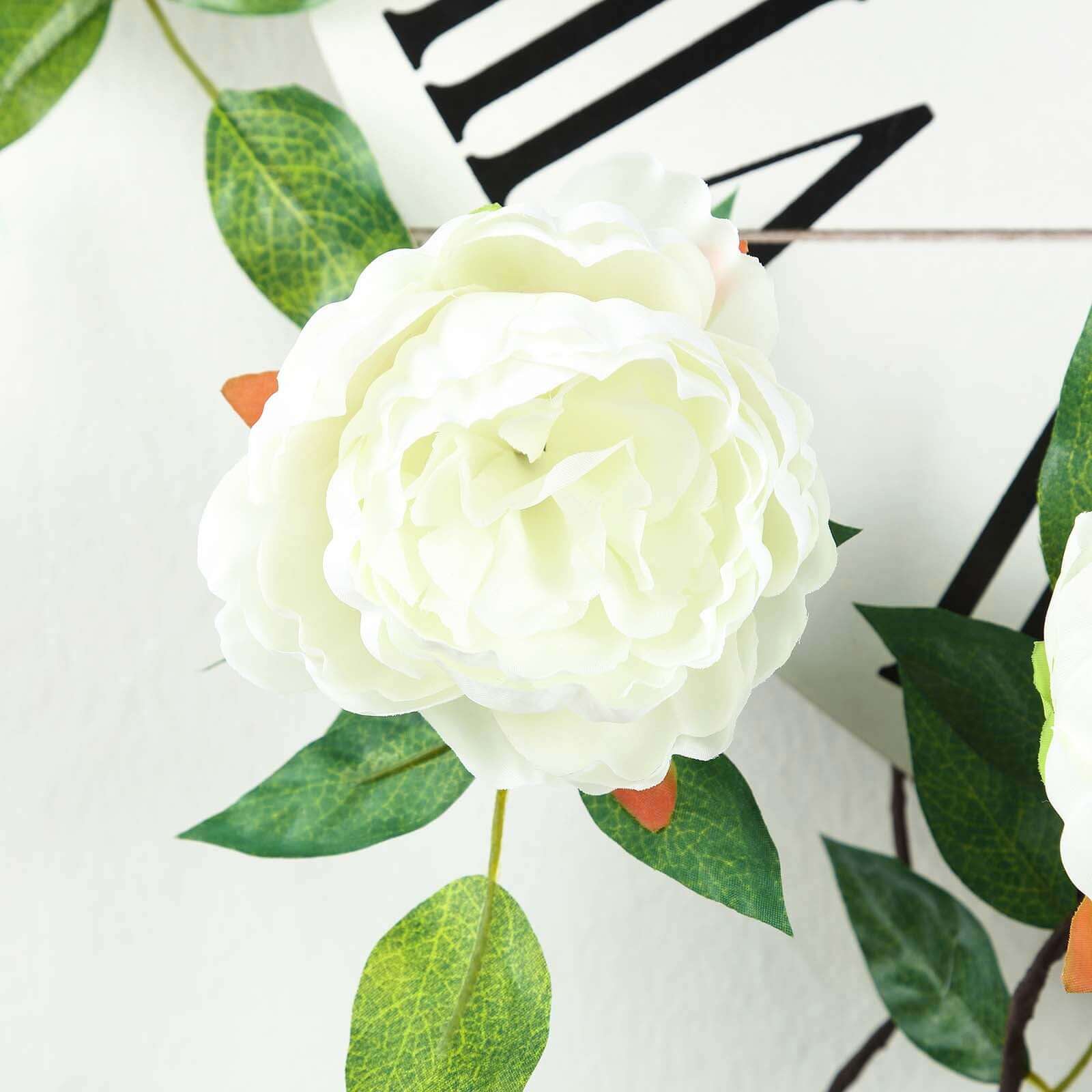 6-Foot Cream Artificial Silk Peony Hanging Garland with Lifelike Flowers