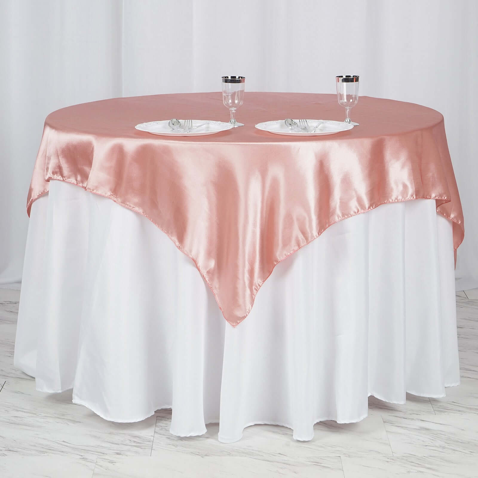 Hot Sale! Dusty Rose Satin Square Table Overlay 60x60 for Decorative Table Cover