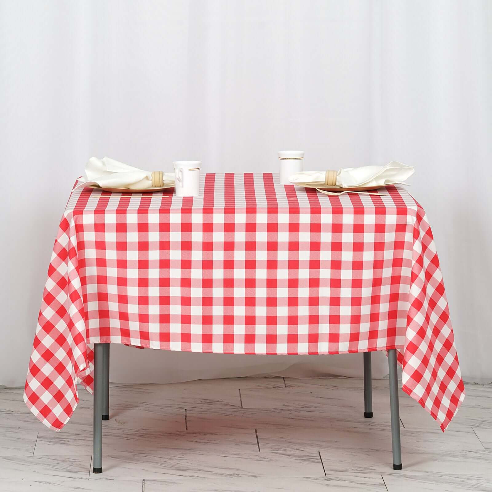 70x70 White/Red Checkered Buffalo Plaid Polyester Square Table Overlay