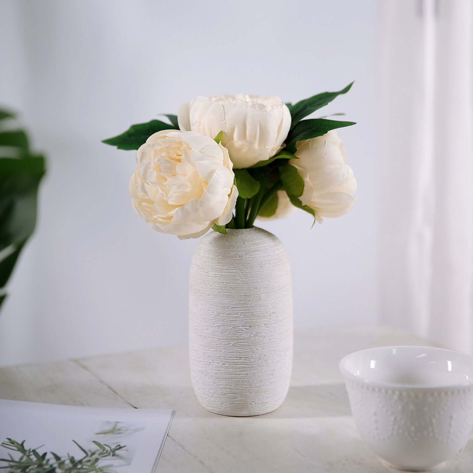 Stunning Beige Artificial Silk Peony Bouquet - 5 Flower Heads
