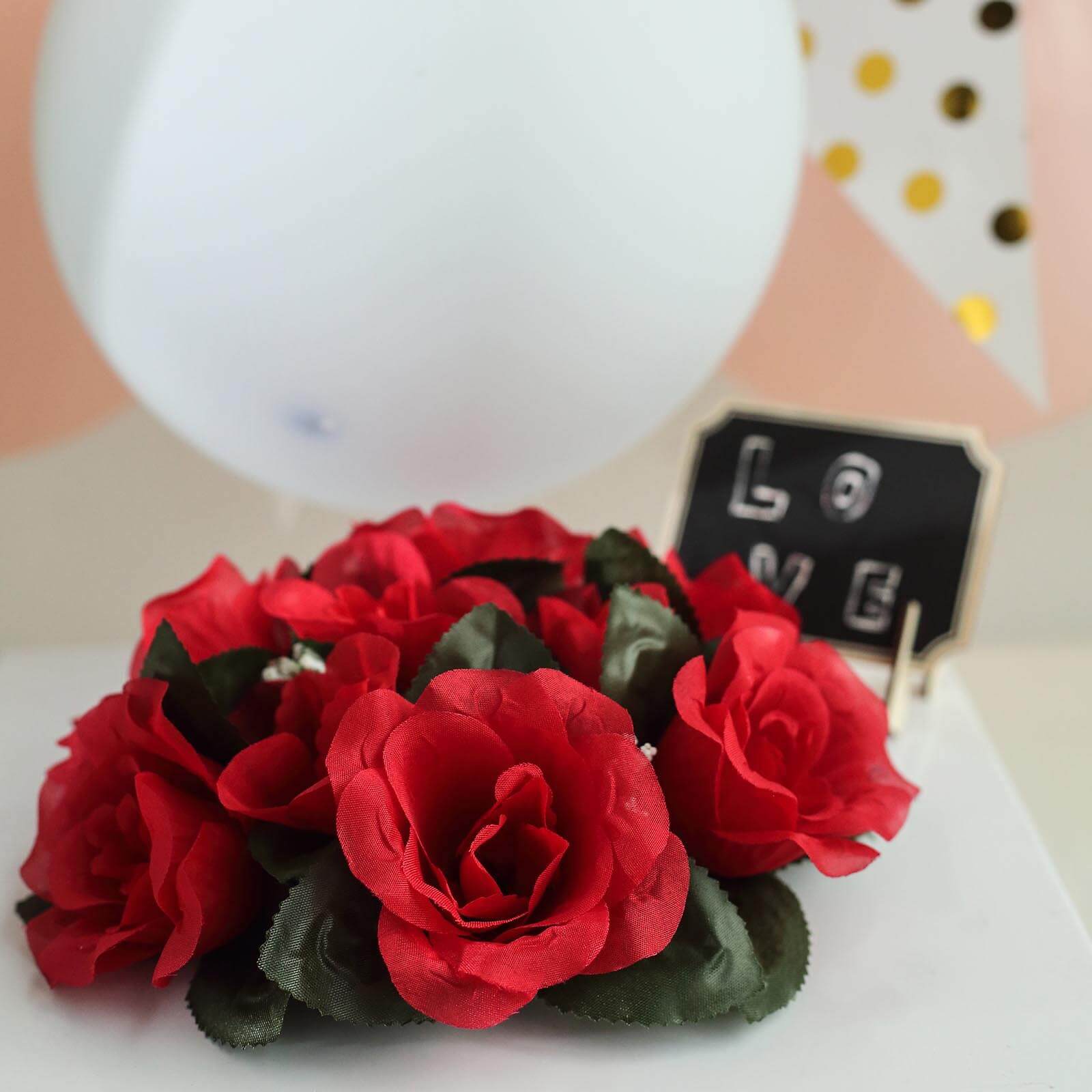 Hot Deal! 4-Pack Artificial Silk Floral Candle Rings with 3 Red Roses