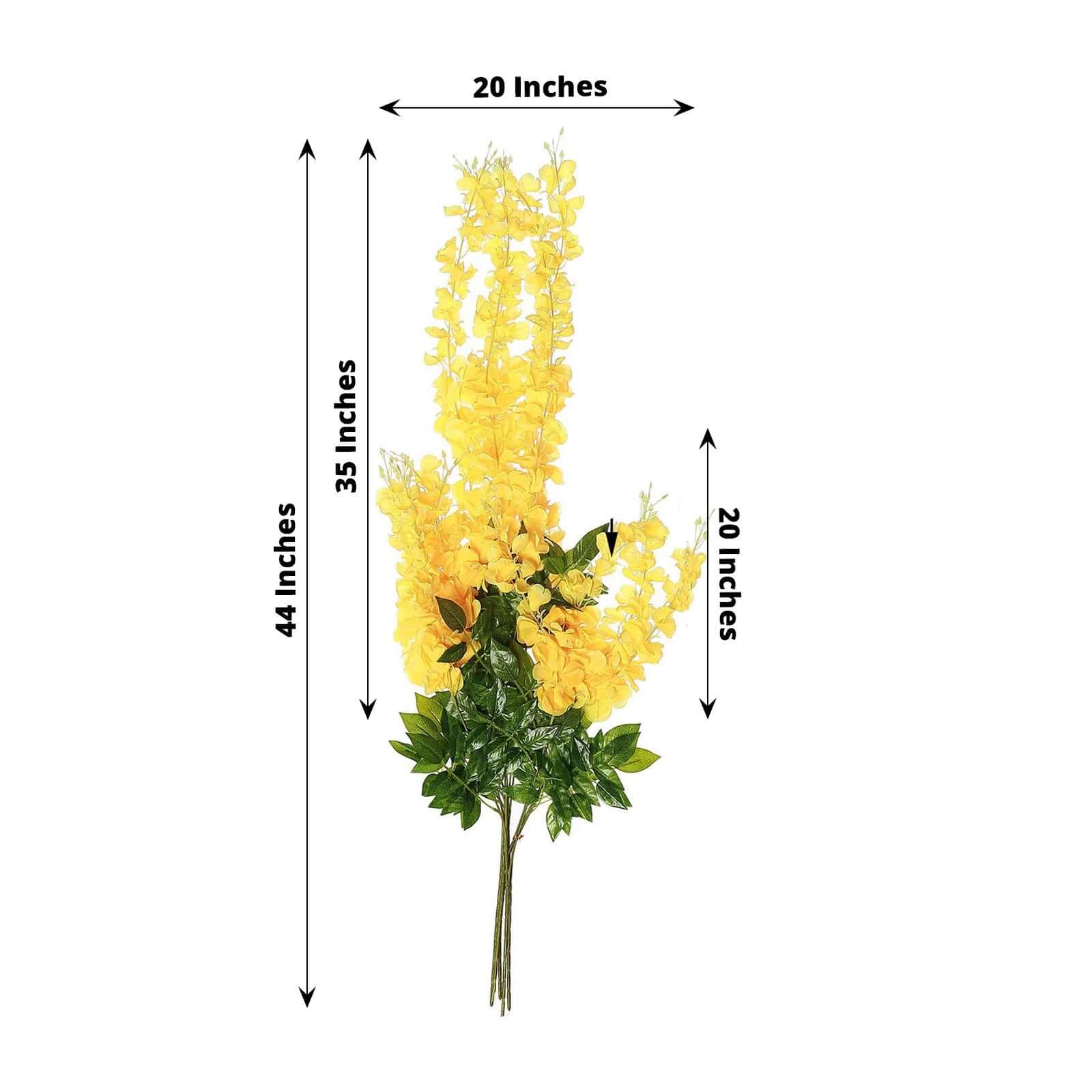 5-Pack Yellow Silk Wisteria Flower Garland Vines, 3 Hanging Strands per Bush, 44 Feet Long