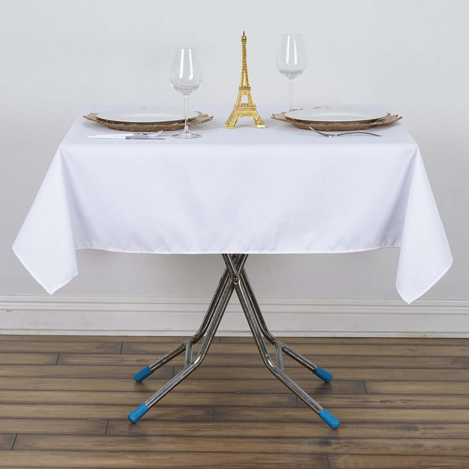 Get This Premium 54x54 White Polyester Square Tablecloth - Stain & Wrinkle Resistant for Weddings & Events