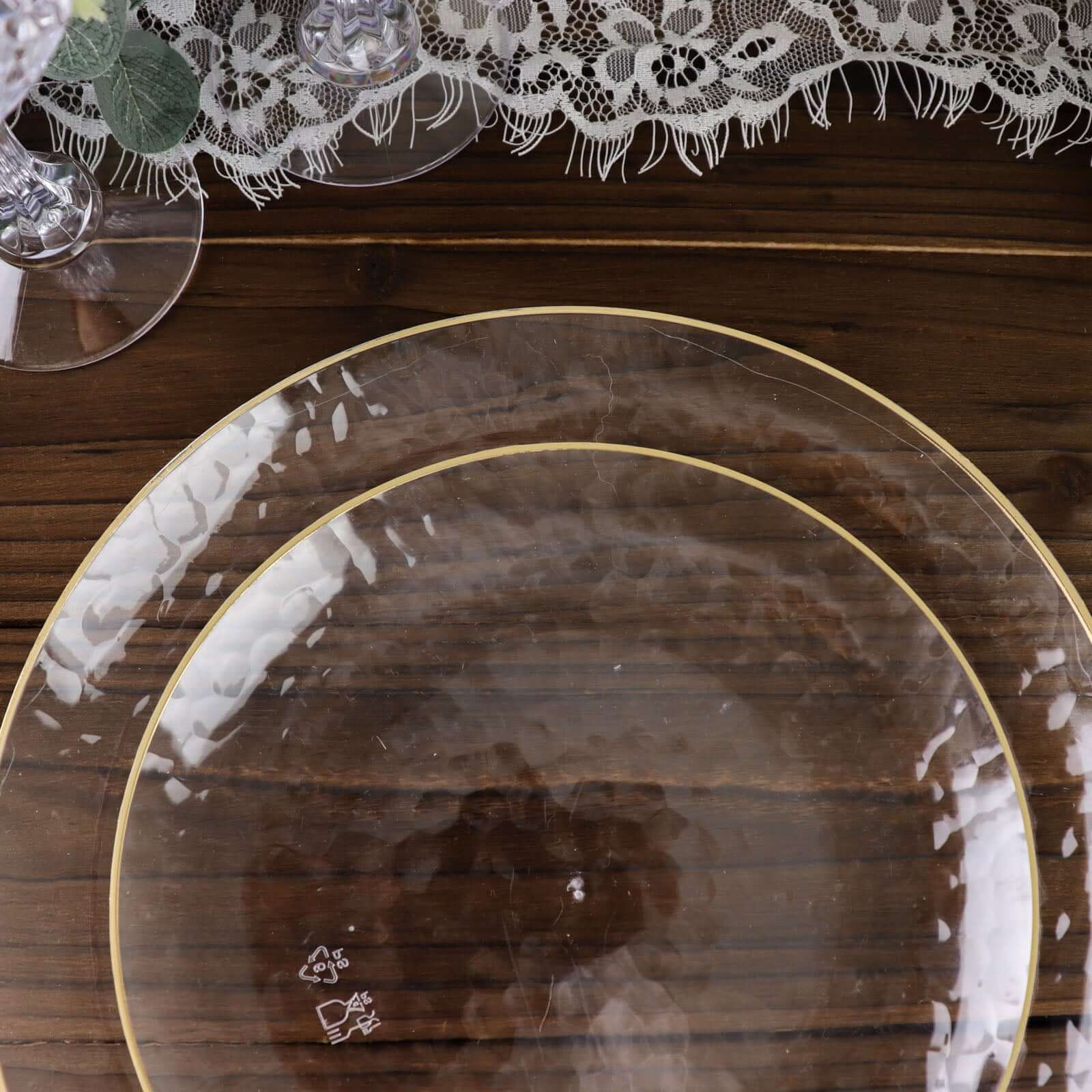Hot Deal! 10-Pack Clear Plastic Round Dessert Plates with Hammered Gold Rim - Disposable & Modern