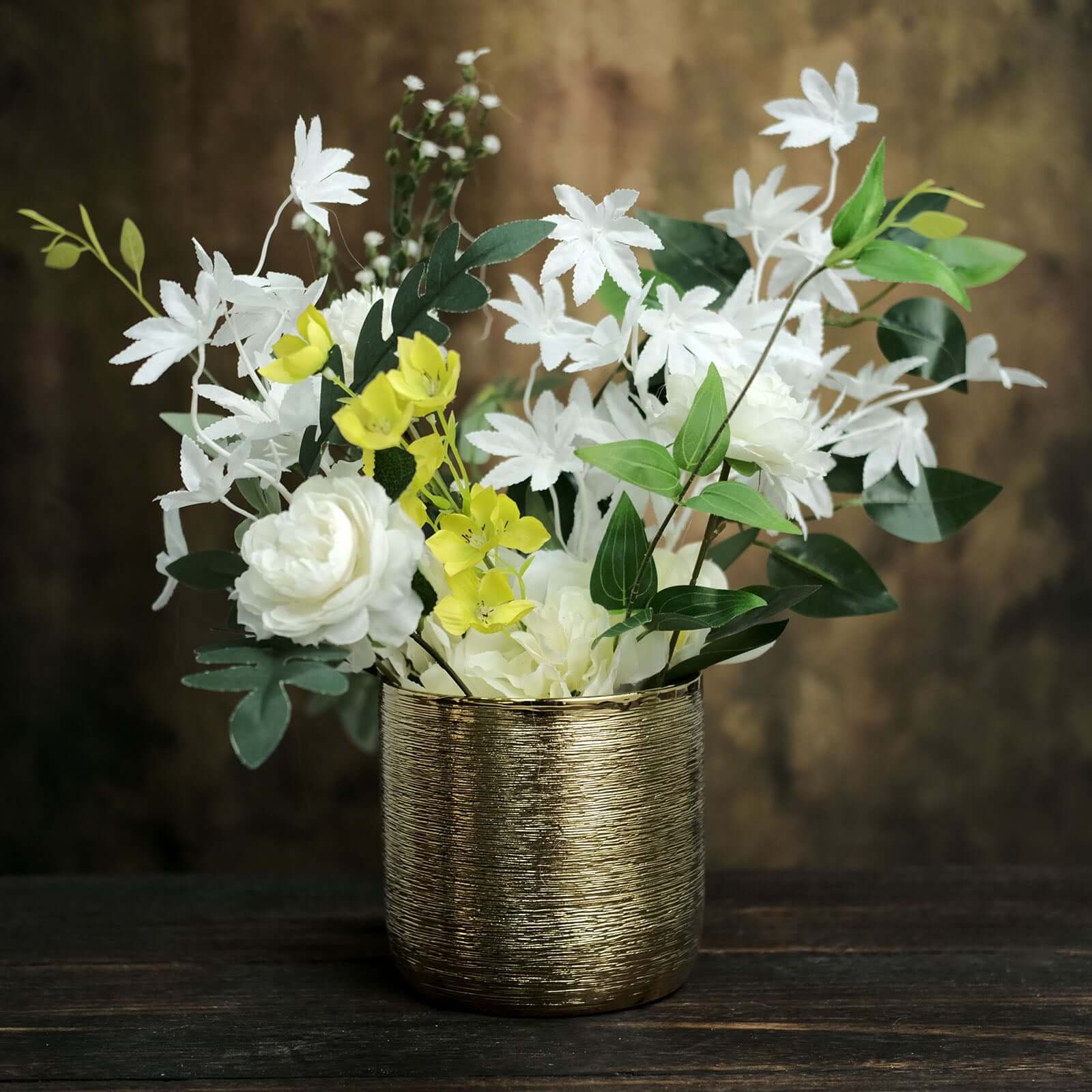Hot Deal! 2-Pack Metallic Gold Ceramic Indoor Flower Plant Pots with Textured Round Design