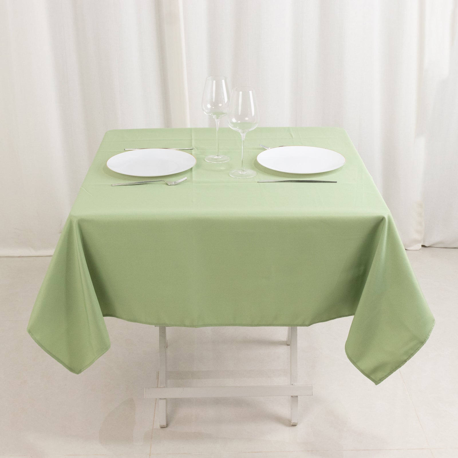 Hot Deal! 54x54 Sage Green Premium Polyester Square Tablecloth - Stain & Wrinkle Resistant 220GSM