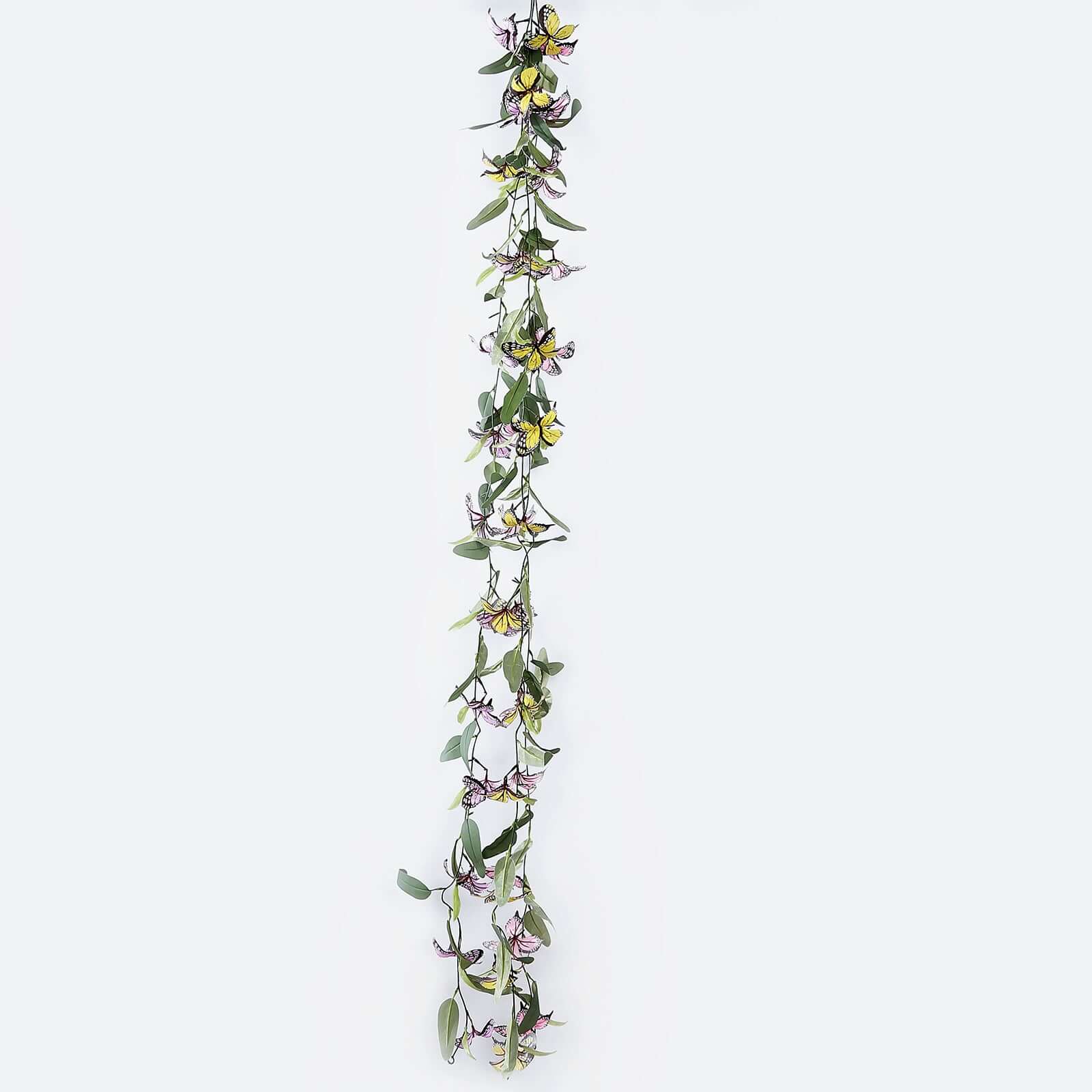 3-Piece Set of 6ft Artificial Butterfly Garland with Willow Greenery and Faux Flowers