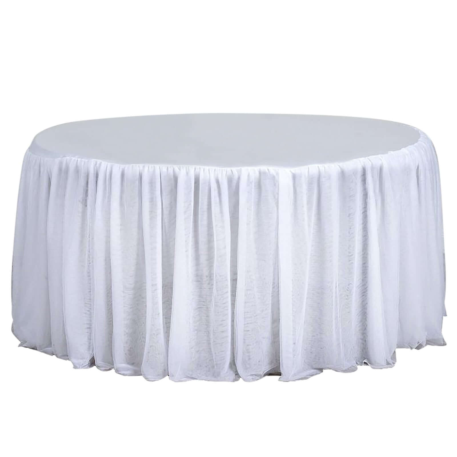 Exclusive 120' Round White Tulle Tablecloth with 3 - Layer Satin Tutu Skirt for Modern Events