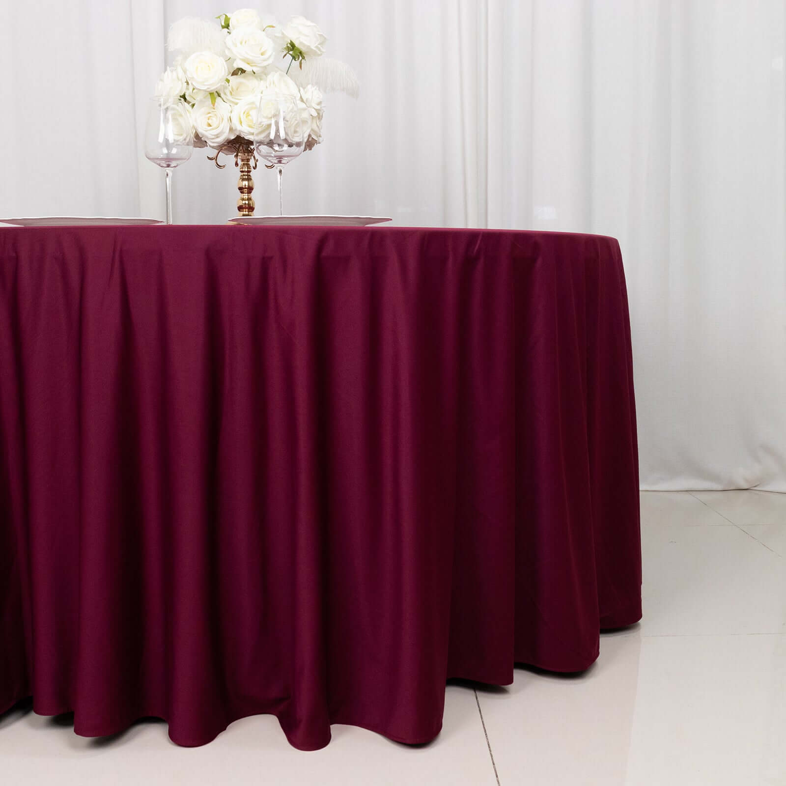 Exclusive Burgundy 120' Scuba Round Tablecloth - Wrinkle & Stain Resistant
