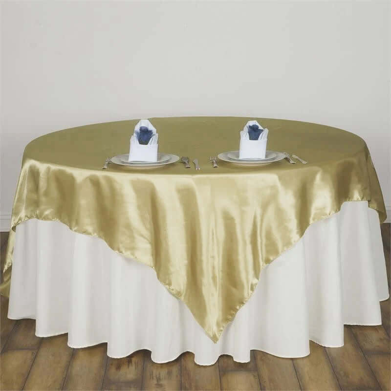Champagne Satin 90x90 Square Table Overlay with Smooth Finish