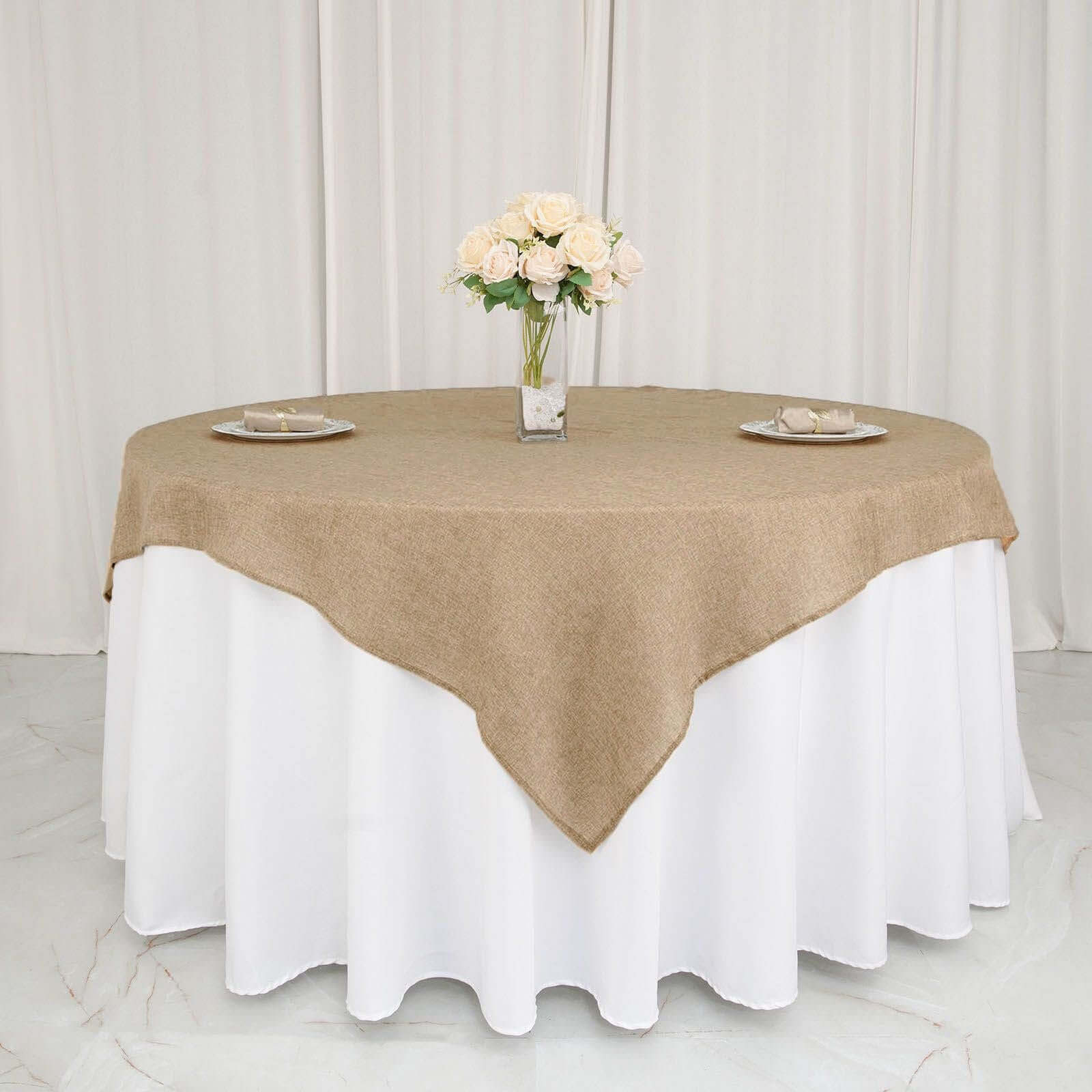 Discount! Natural Faux Jute Square Table Overlay Tablecloth 72x72 - Boho Chic for Vintage Celebrations