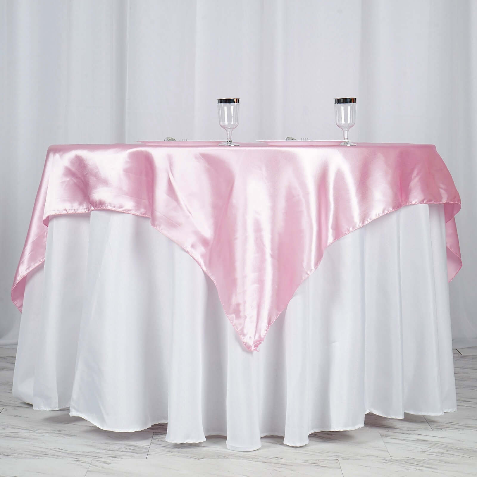 Hot Sale! Pink Satin Square Table Overlay 60x60 - Soft and Silky Table Cover