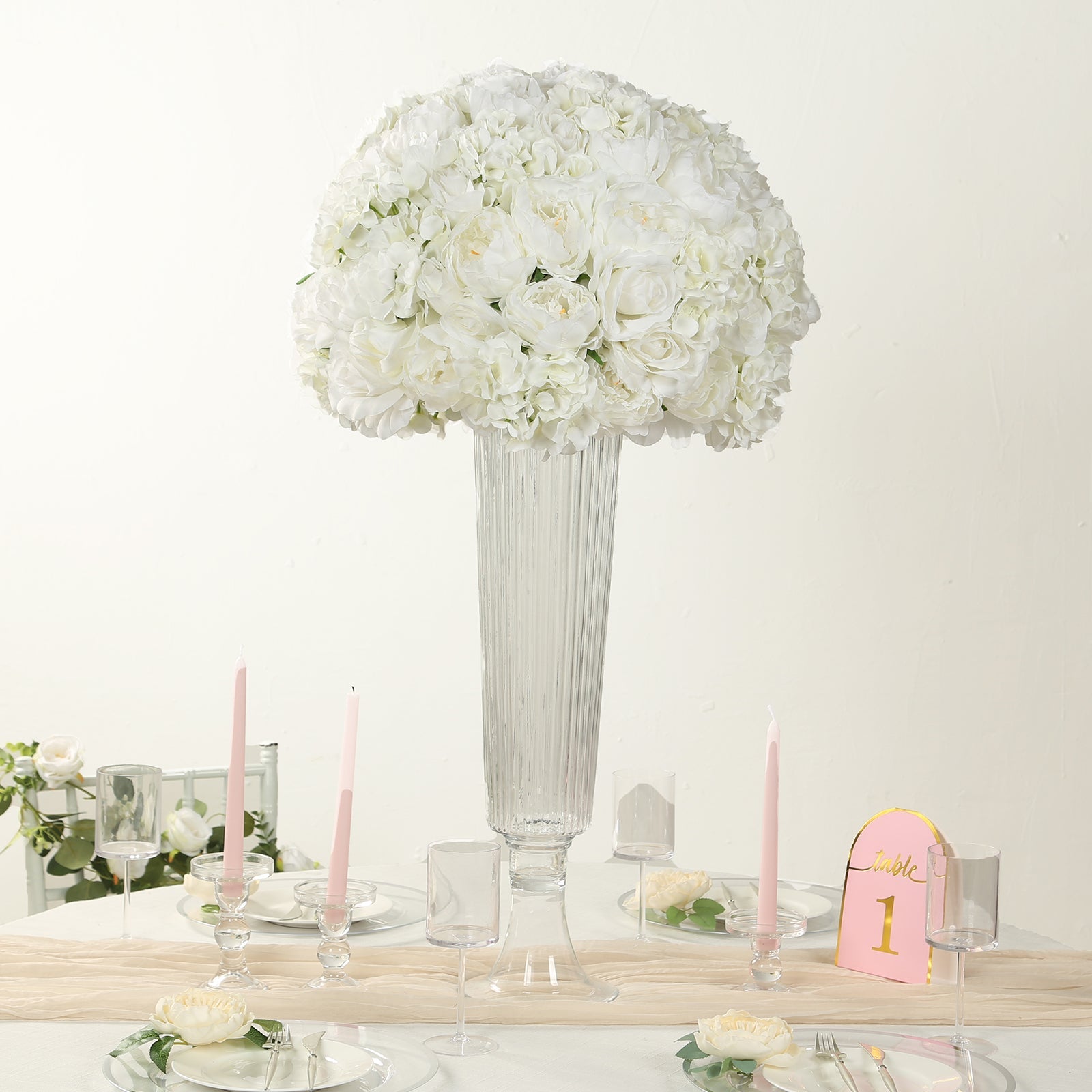 Hot Sale! Large Ivory Artificial Silk Rose Bouquet for Wedding Centerpieces and Table Decor - 20