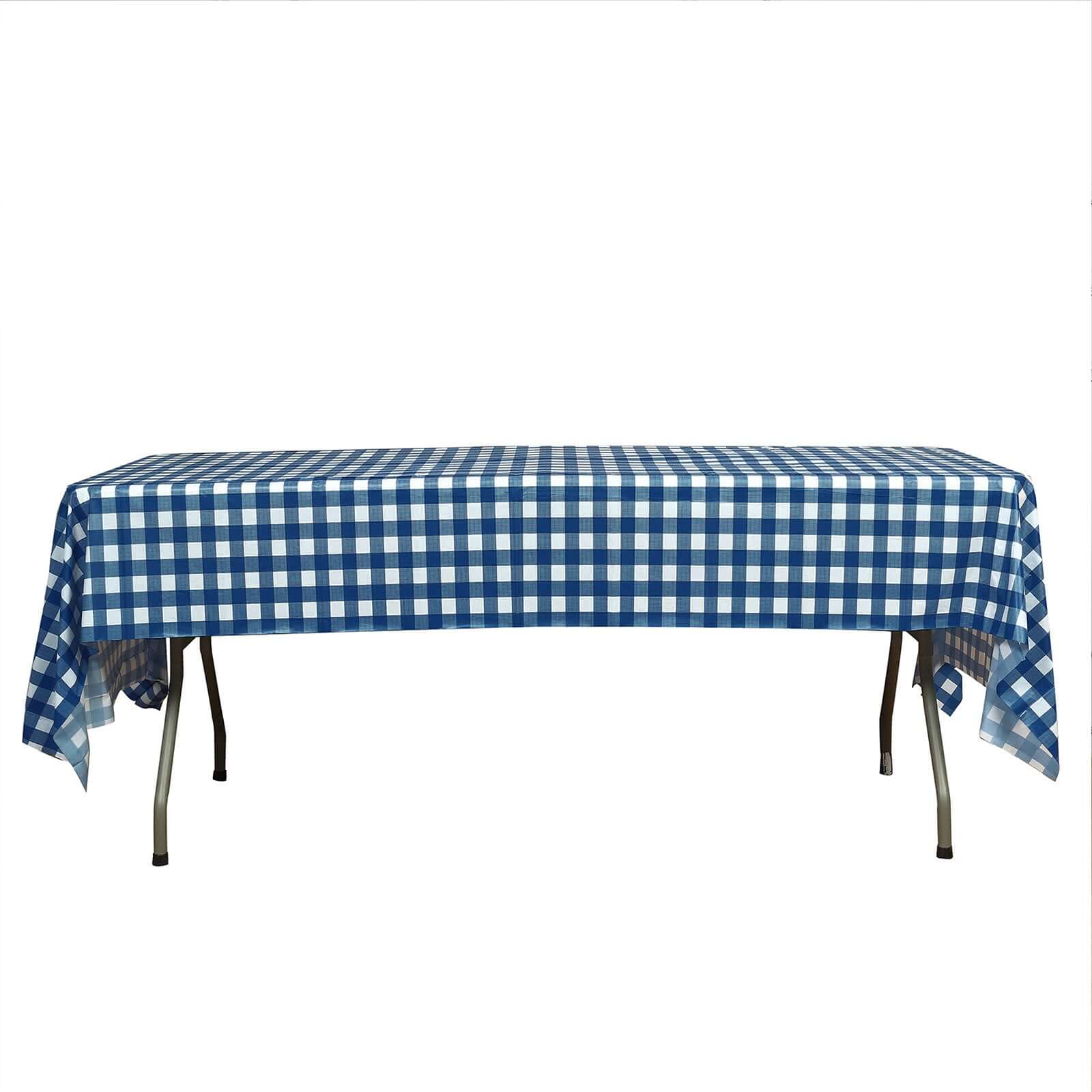 5-Pack Durable PVC Disposable Navy Blue Checkered Rectangle Plastic Table Covers for Events, 54x108