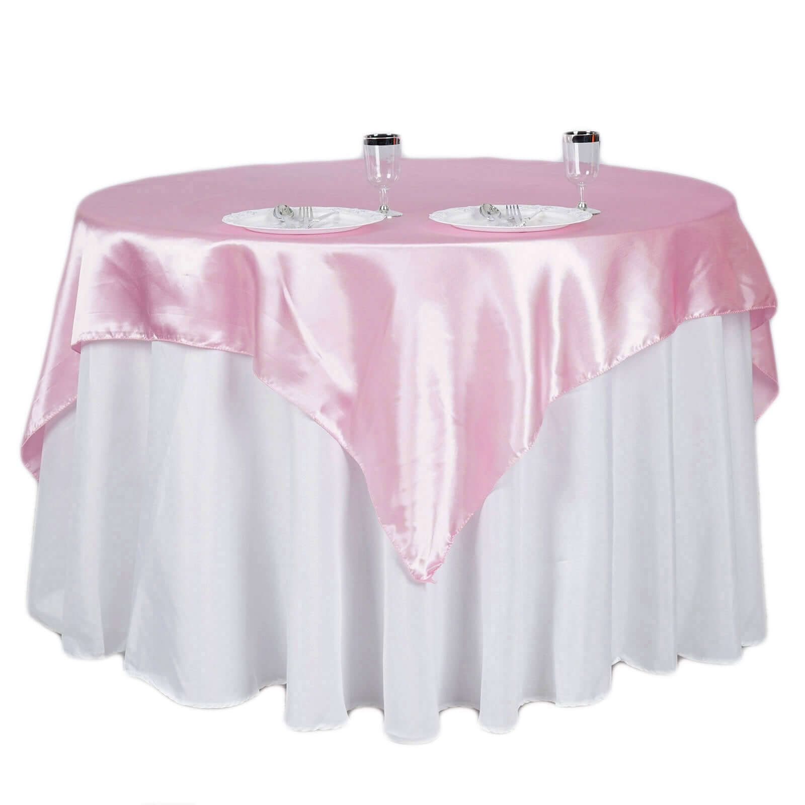 Hot Sale! Pink Satin Square Table Overlay 60x60 - Soft and Silky Table Cover