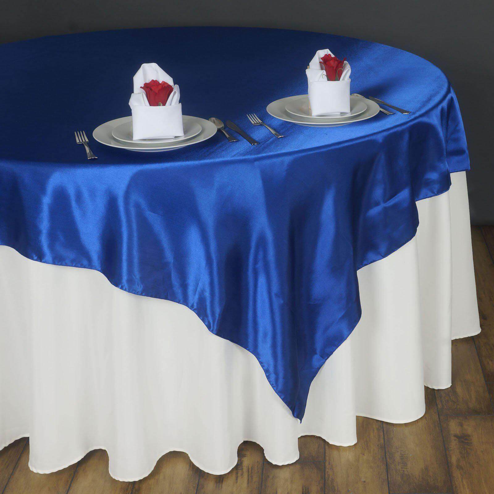 Royal Blue Satin 90x90 Square Table Overlay - Smooth Finish Table Topper