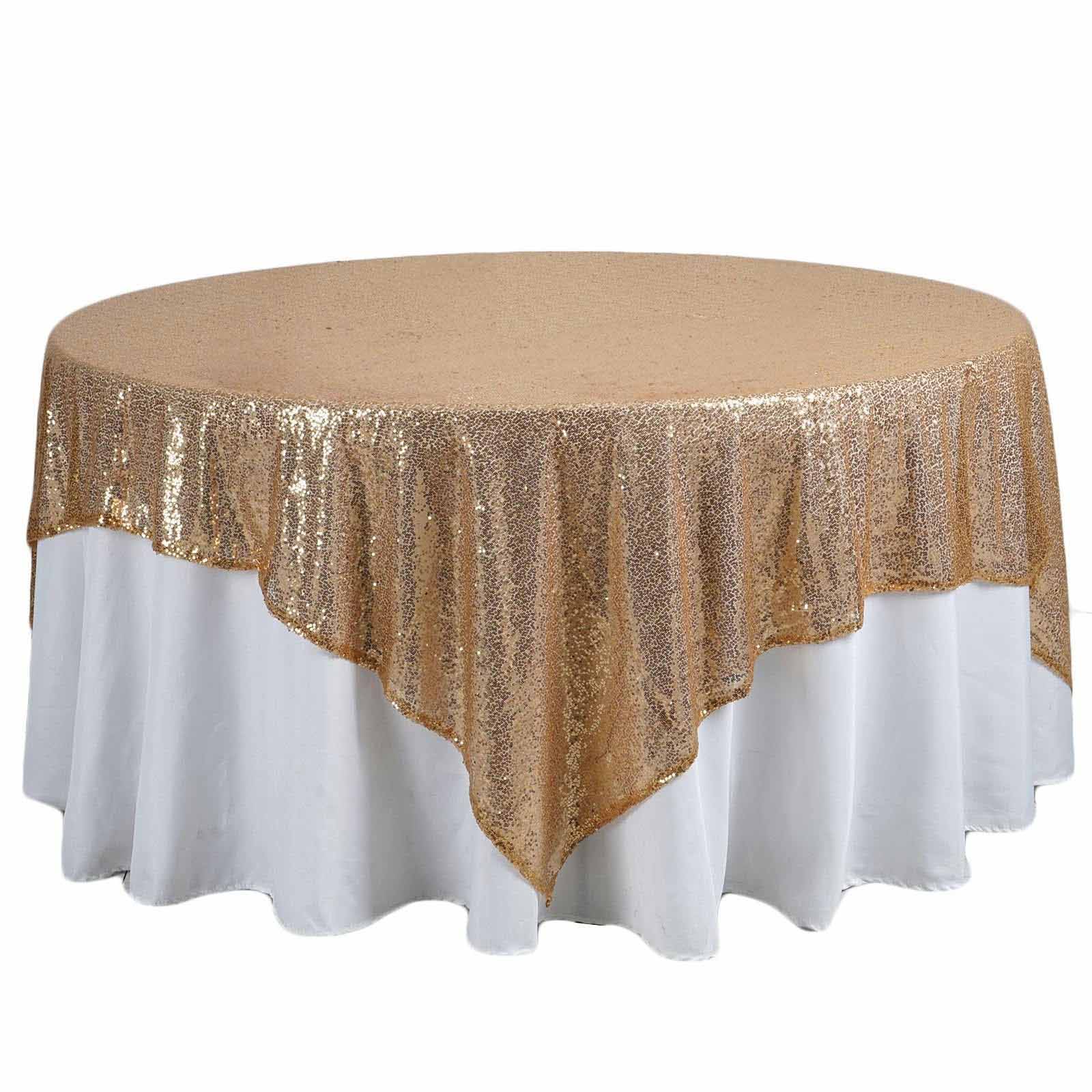 Sparkly Gold Sequin 90x90 Square Table Overlay for Stylish Celebrations