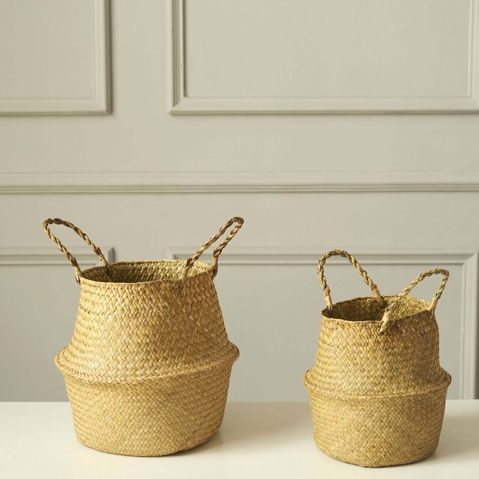 Exclusive Set of 2 Natural Handwoven Seagrass Plant Baskets for Home Organization