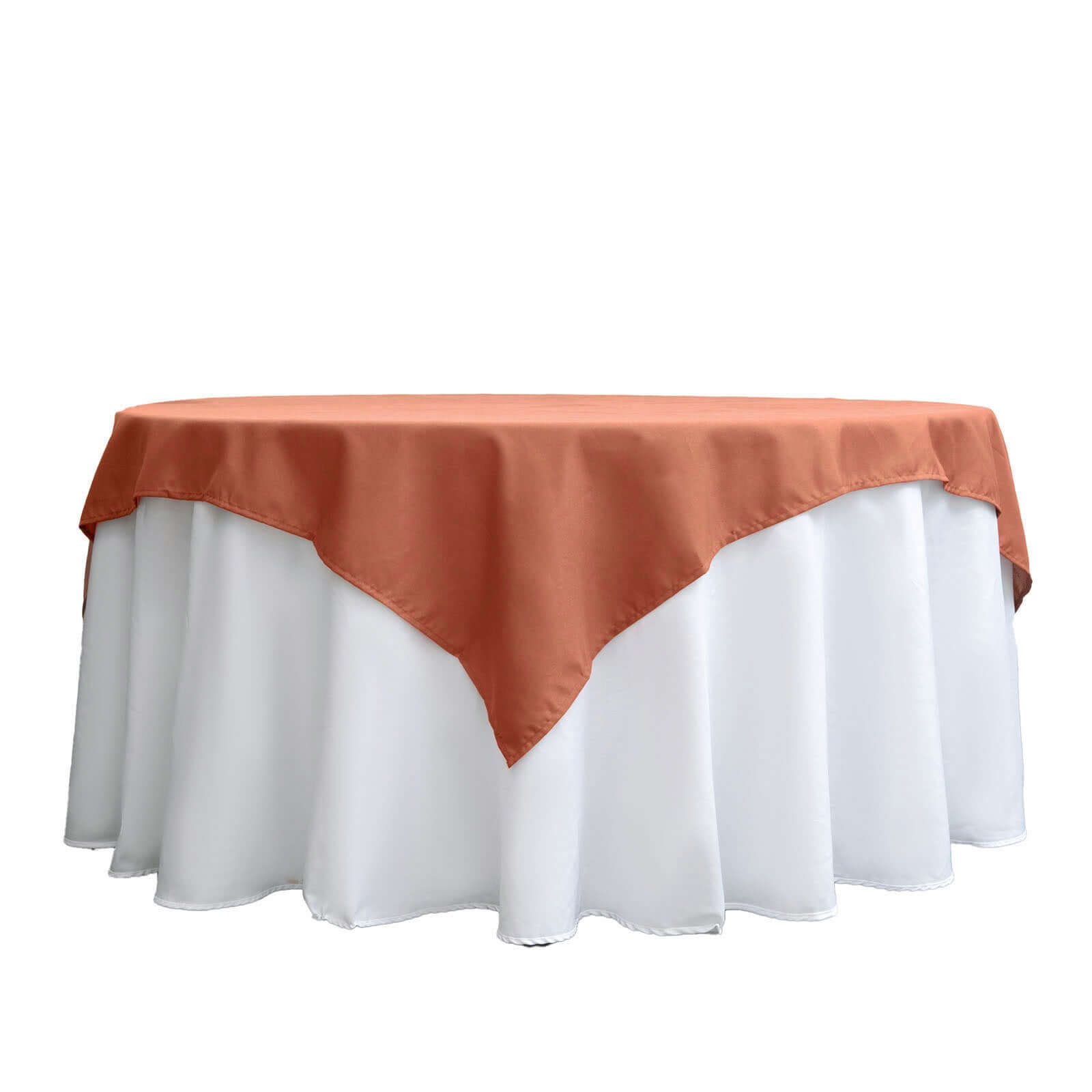 Wrinkle-Resistant & Durable 70x70 Polyester Square Table Overlay in Terracotta (Rust)