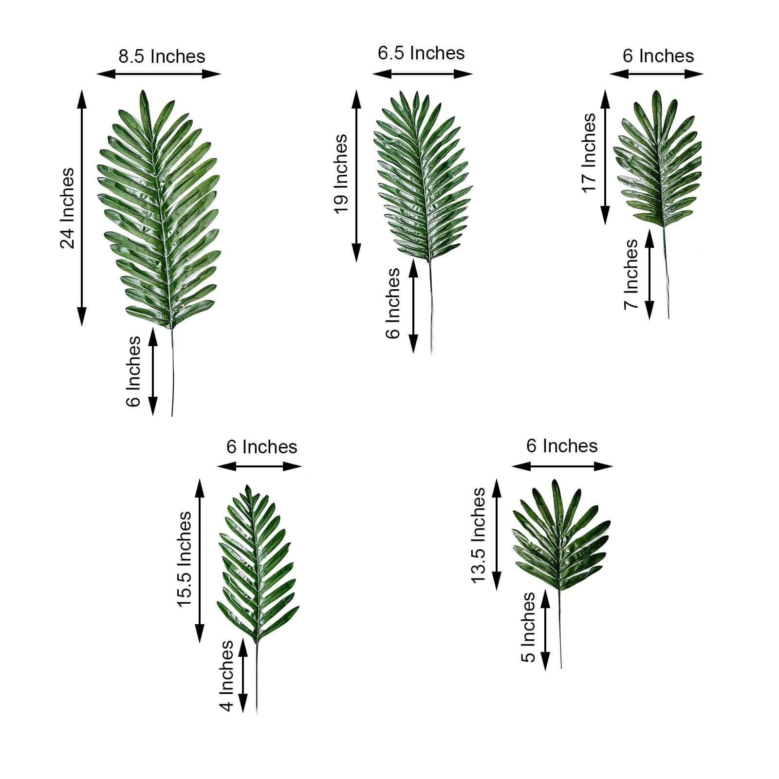 5 Stems Green Artificial Silk Tropical Palm Leaf Plants - Ideal Decor