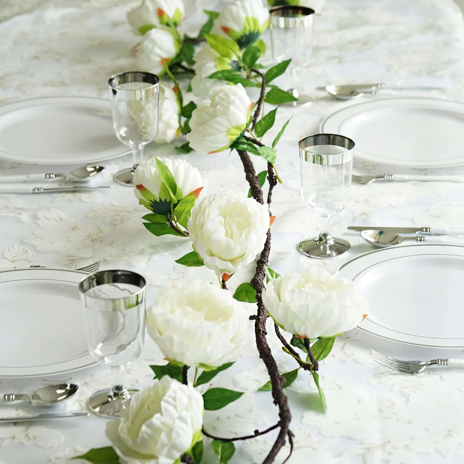 6-Foot Cream Artificial Silk Peony Hanging Garland with Lifelike Flowers