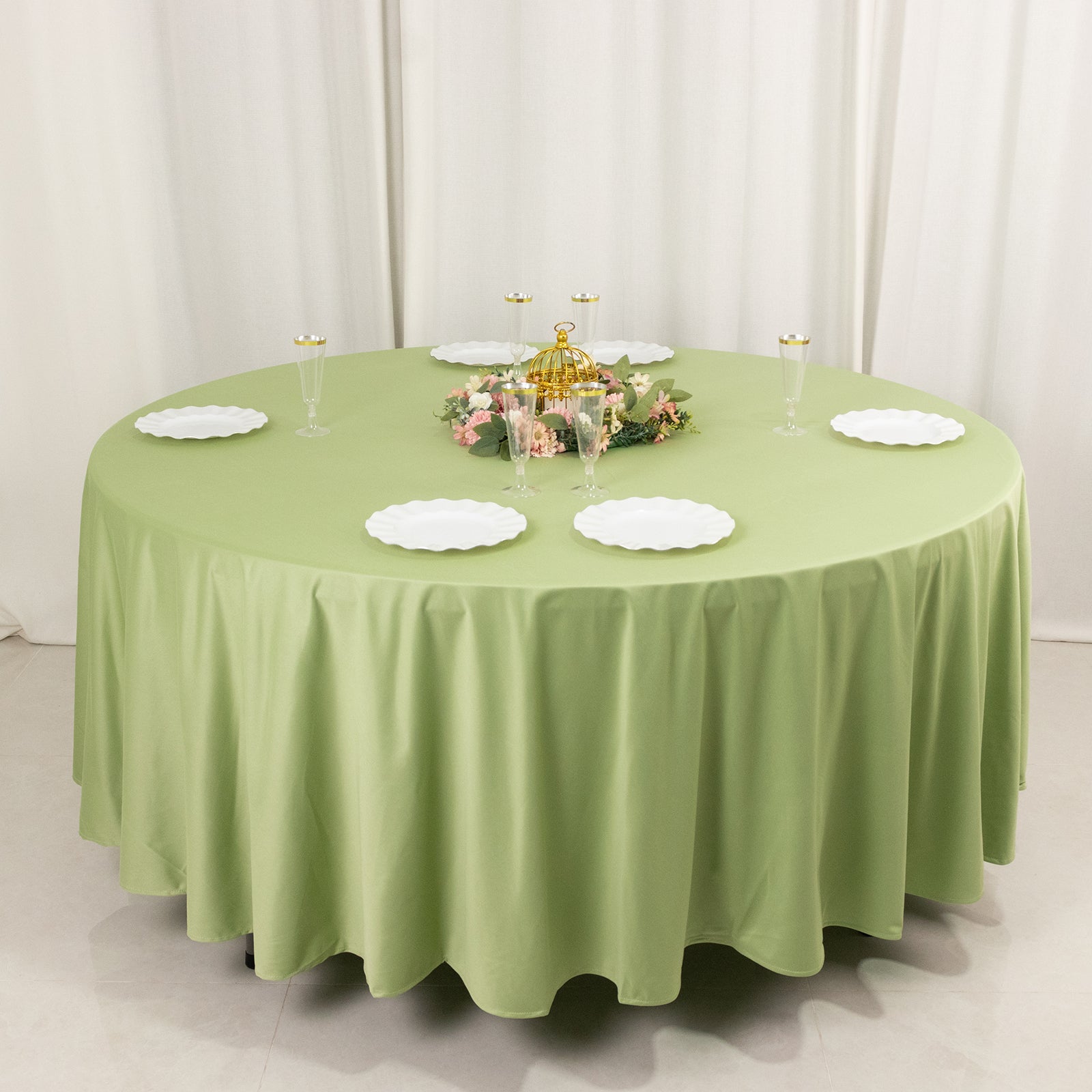 Sage Green 108' Premium Scuba Round Tablecloth - Stain & Wrinkle Resistant