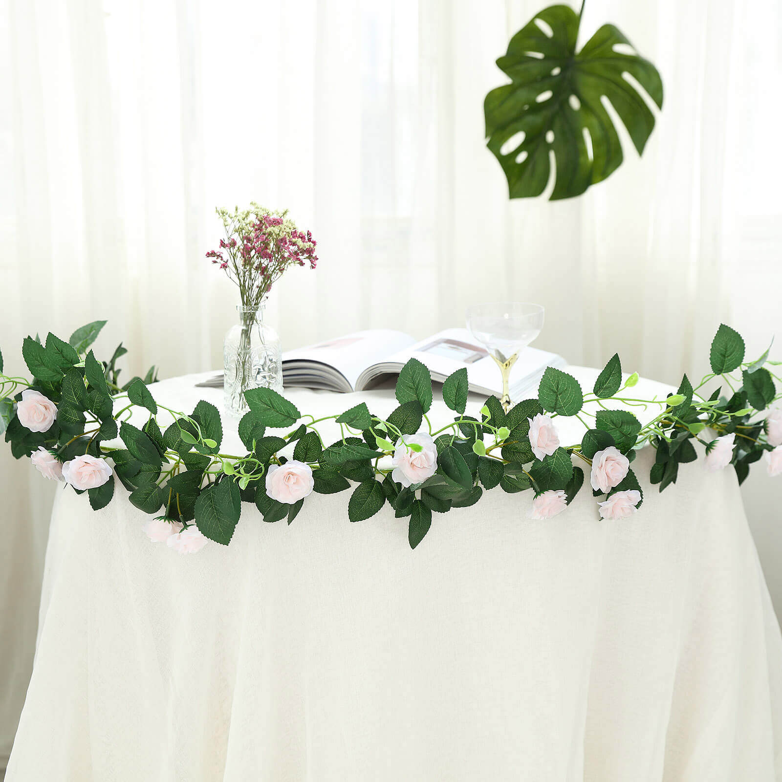 6-Foot Blush Silk Artificial Rose Flower Garland with 20 Roses