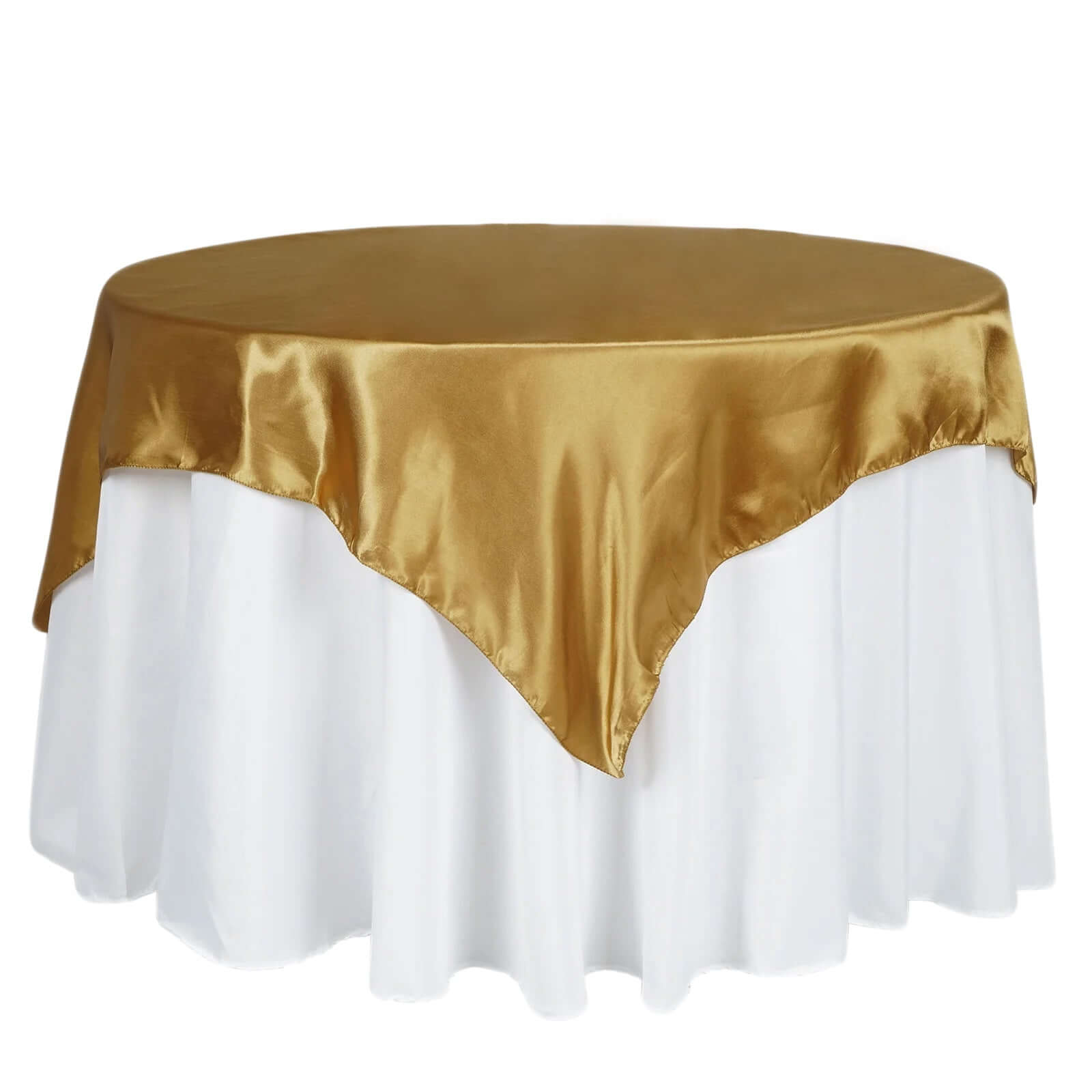60x60 Gold Satin Square Table Overlay - Smooth Silky Table Cover for Elegant Events