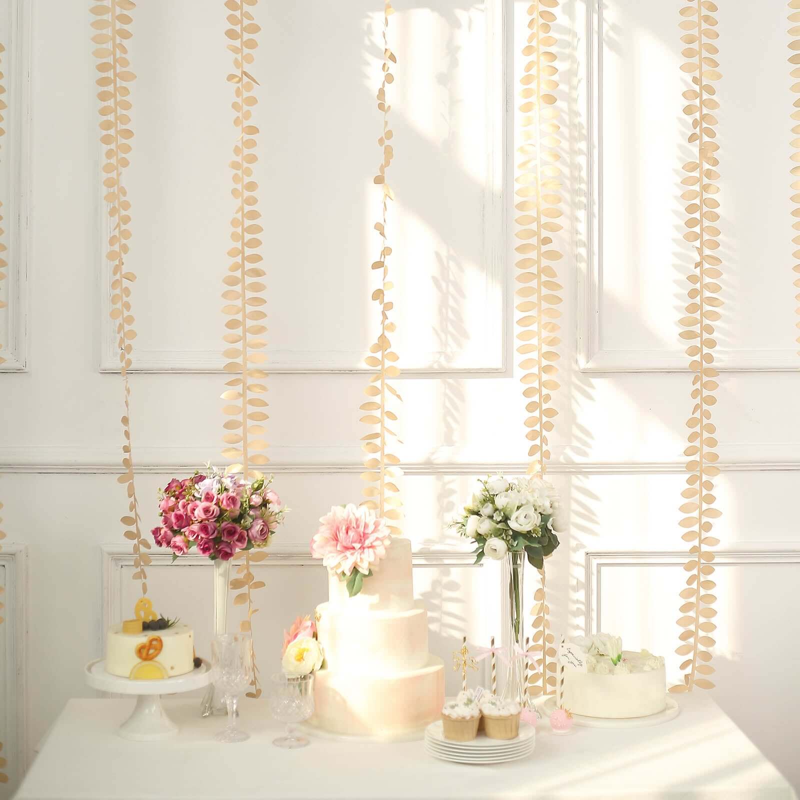 Champagne Taffeta Ribbon Sash with 4 - Leaf Petal Design, 50ft - Ideal for Decorations