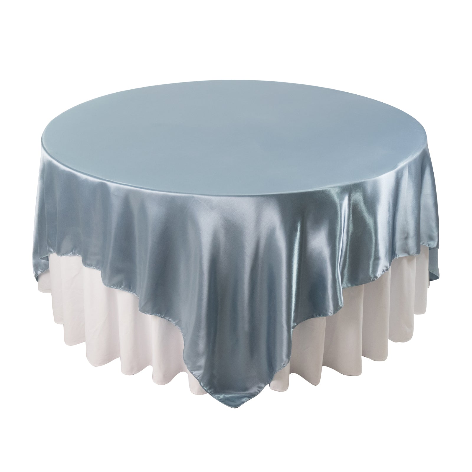 Dusty Blue Satin 90x90 Square Table Overlay with Smooth Finish