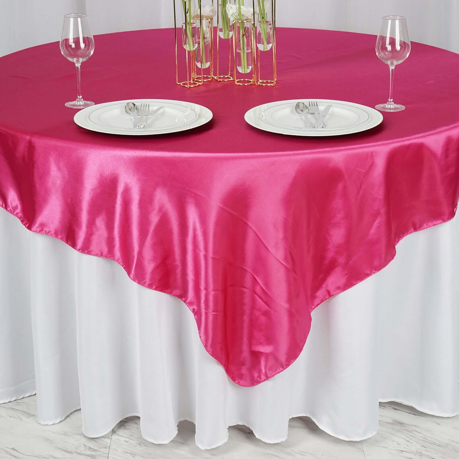 Fuchsia Satin 72x72 Square Table Overlay - Smooth Finish